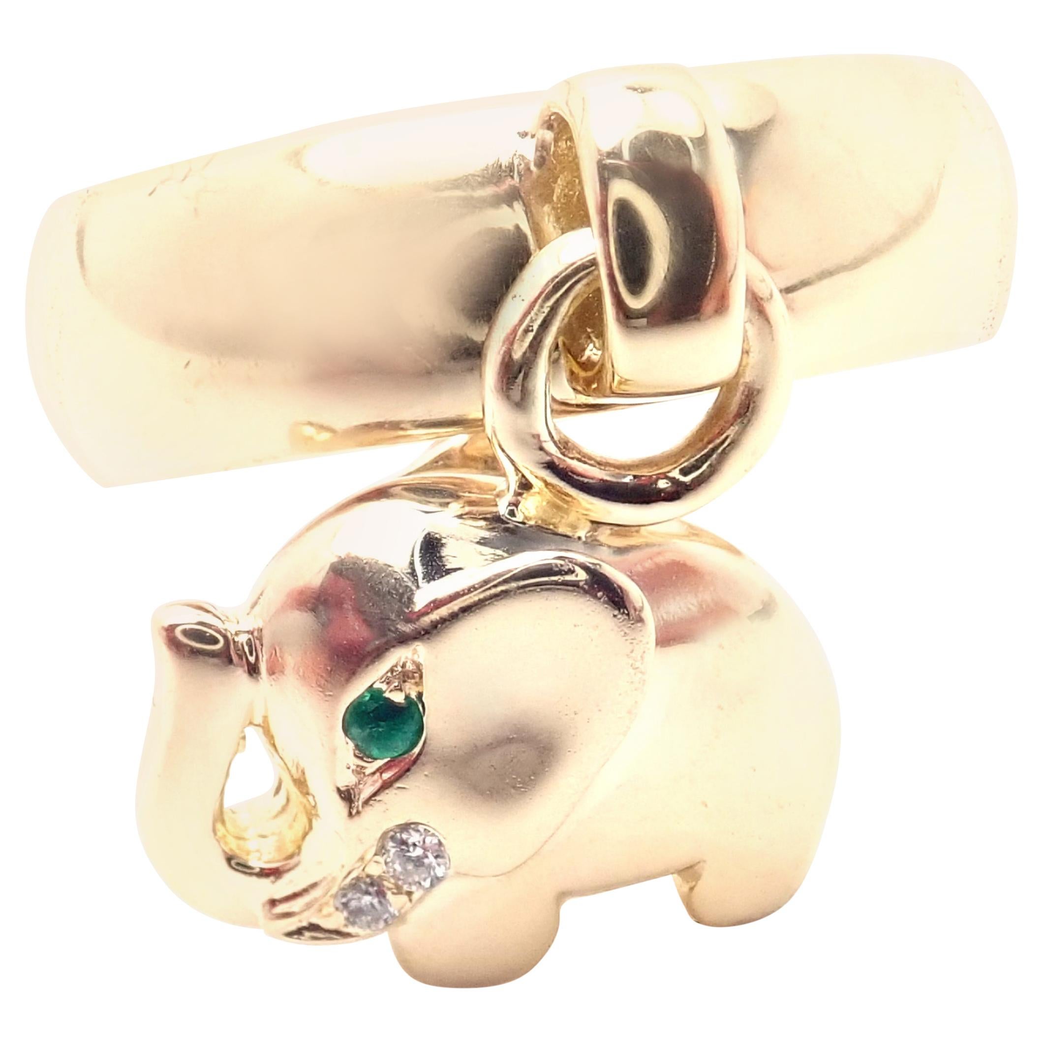O.J. Perrin Paris Diamond Elephant Charm Yellow Gold Band Ring For Sale
