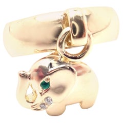 Vintage O.J. Perrin Paris Diamond Elephant Charm Yellow Gold Band Ring