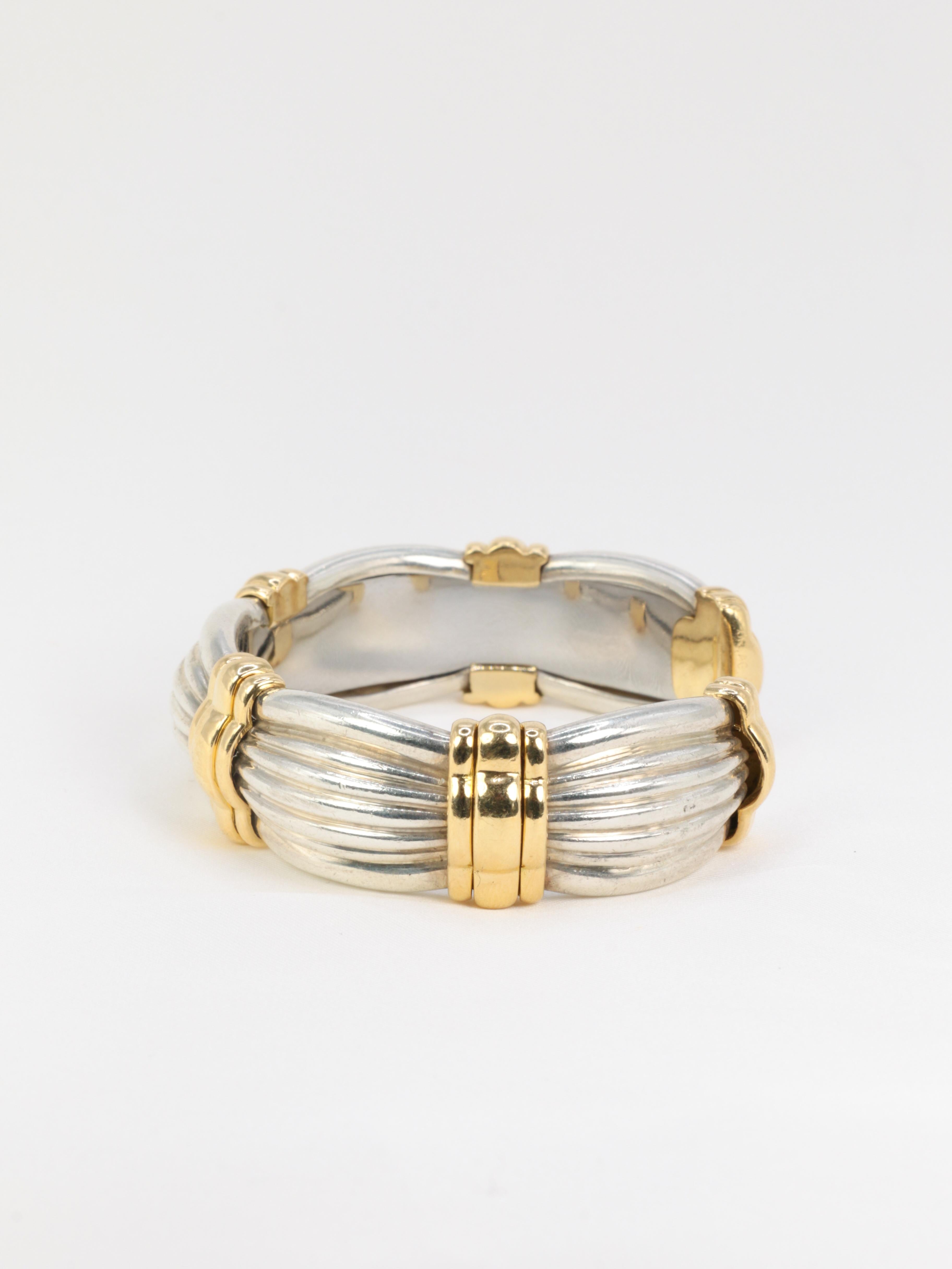 O.J. Perrin Semi-Rigid Bracelet in Gold and Silver In Excellent Condition In PARIS, FR