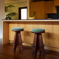 Lawson-Fenning Ojai Swivel Barstool, Solid Walnut & Green Mohair Cushion