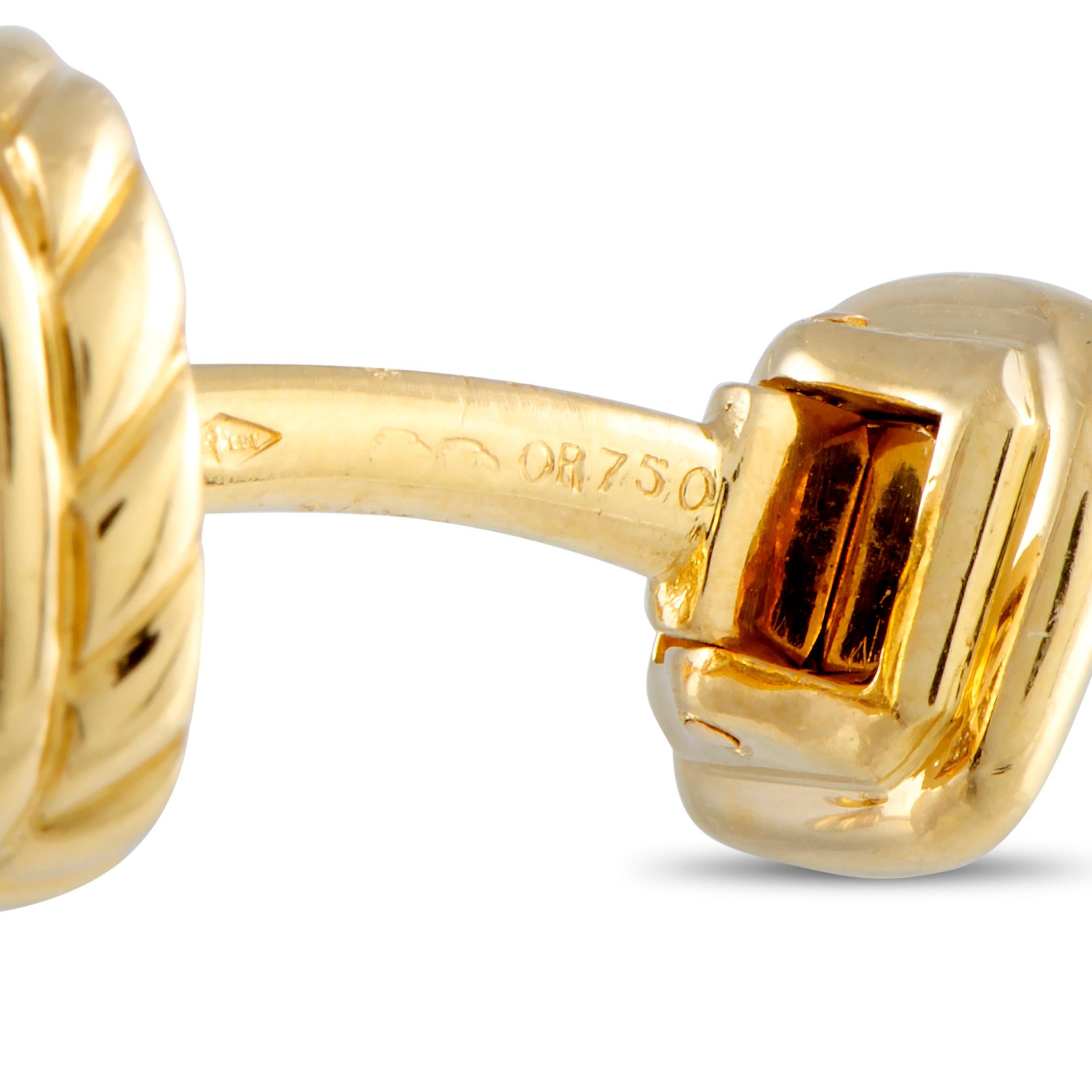 O.J.Perrin Diamond Yellow Gold Cufflinks In Excellent Condition In Southampton, PA