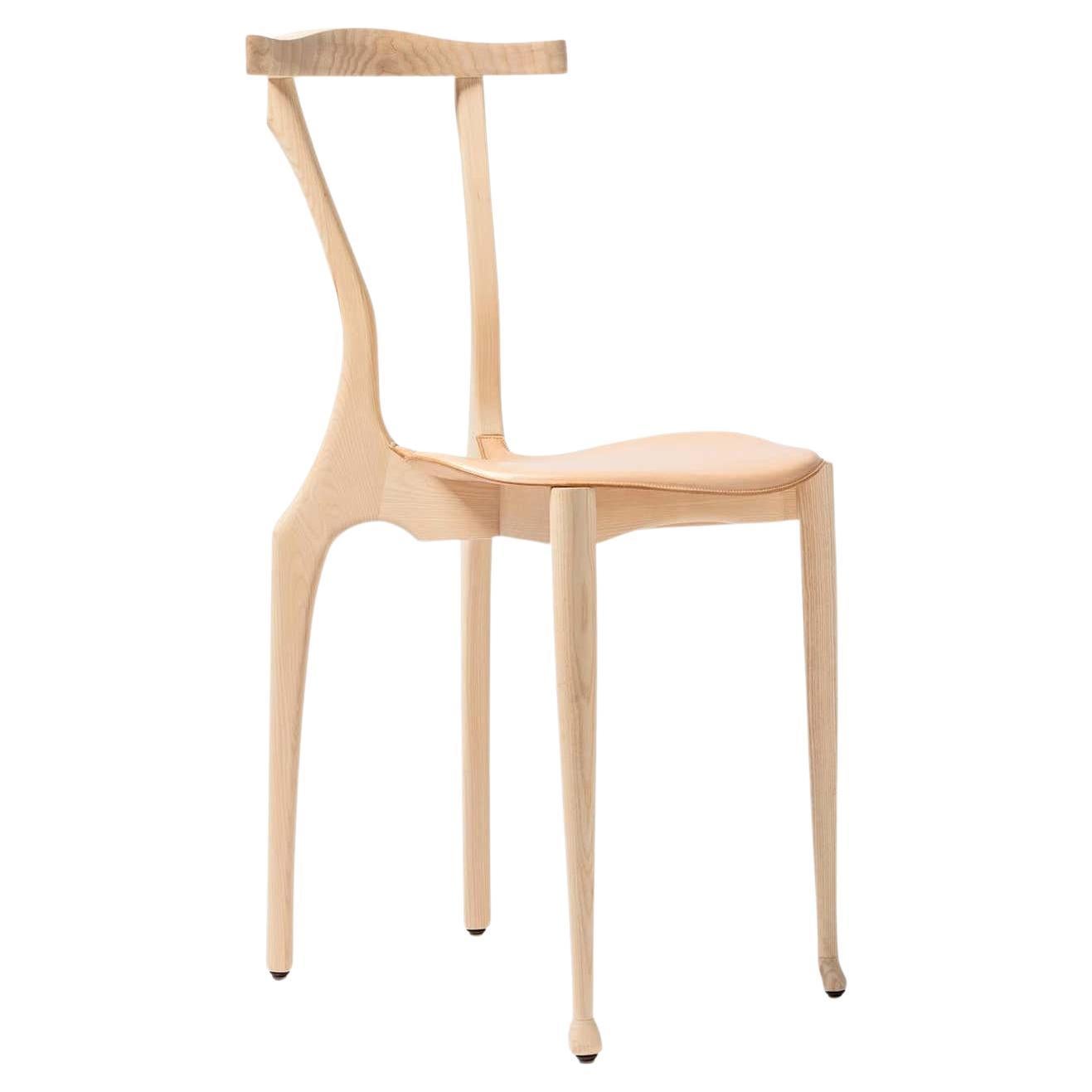 Ok! 21 Century Wood Gaulinetta Chair with Natural Wood Varnished Finish