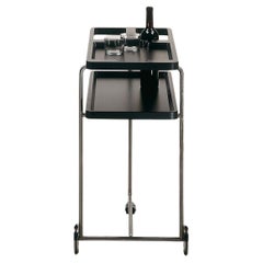 OK! Black Cocktail Serving Bar Trolley Chromed Finish