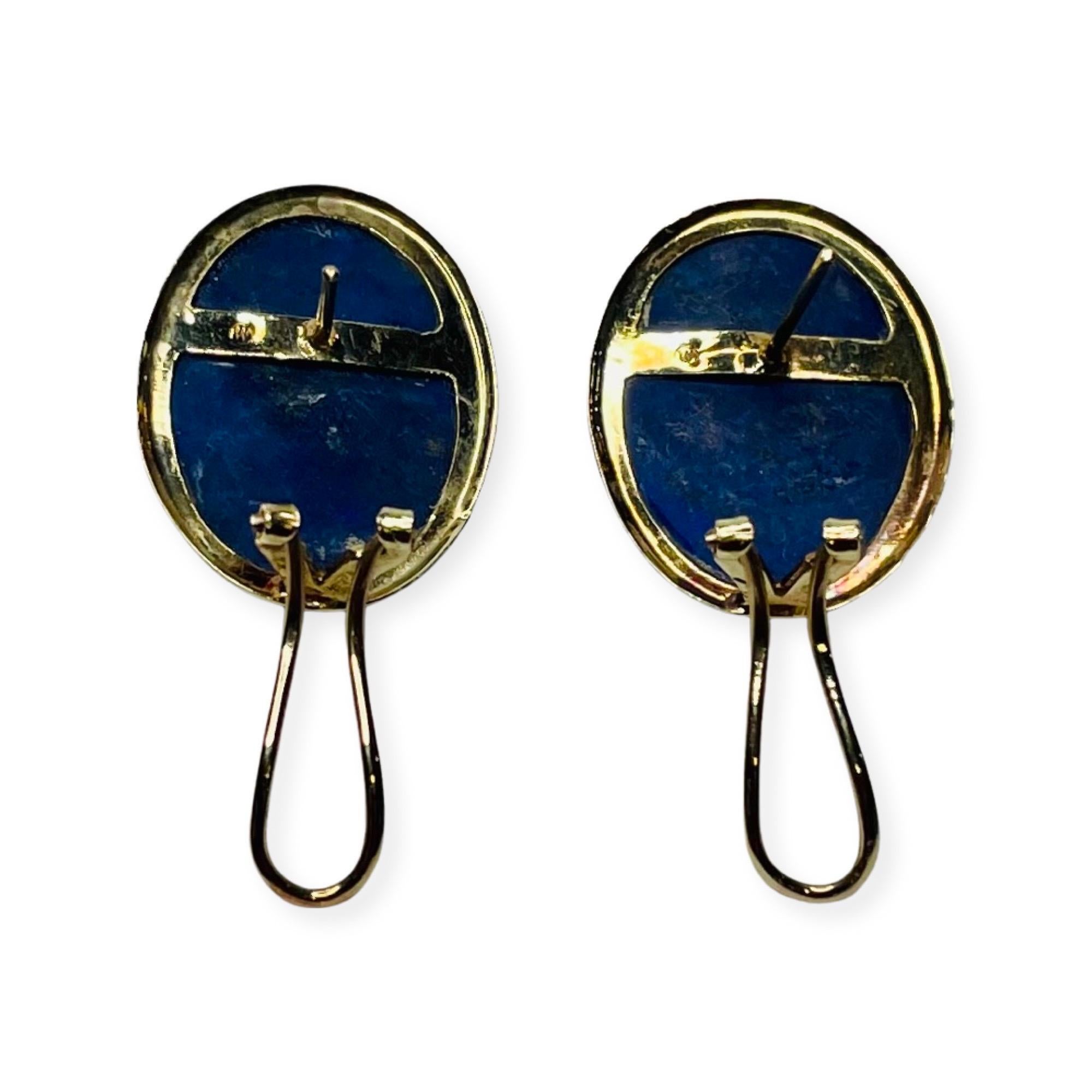 Contemporary Okada 14K Yellow Gold Natural Lapis Earrings For Sale
