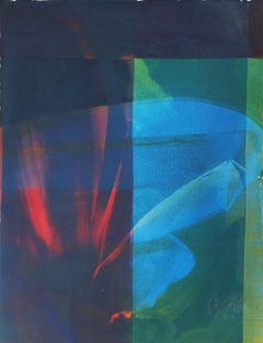 Abstrakte Komposition, Abstrakter expressionistischer Siebdruck Monodruck von Okaga