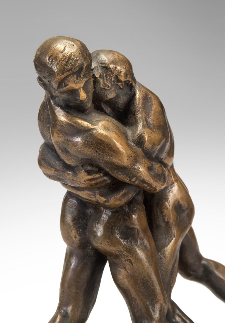 Okänd Konstnär, Swedish Patinated Bronze Sculpture of Wrestlers For
