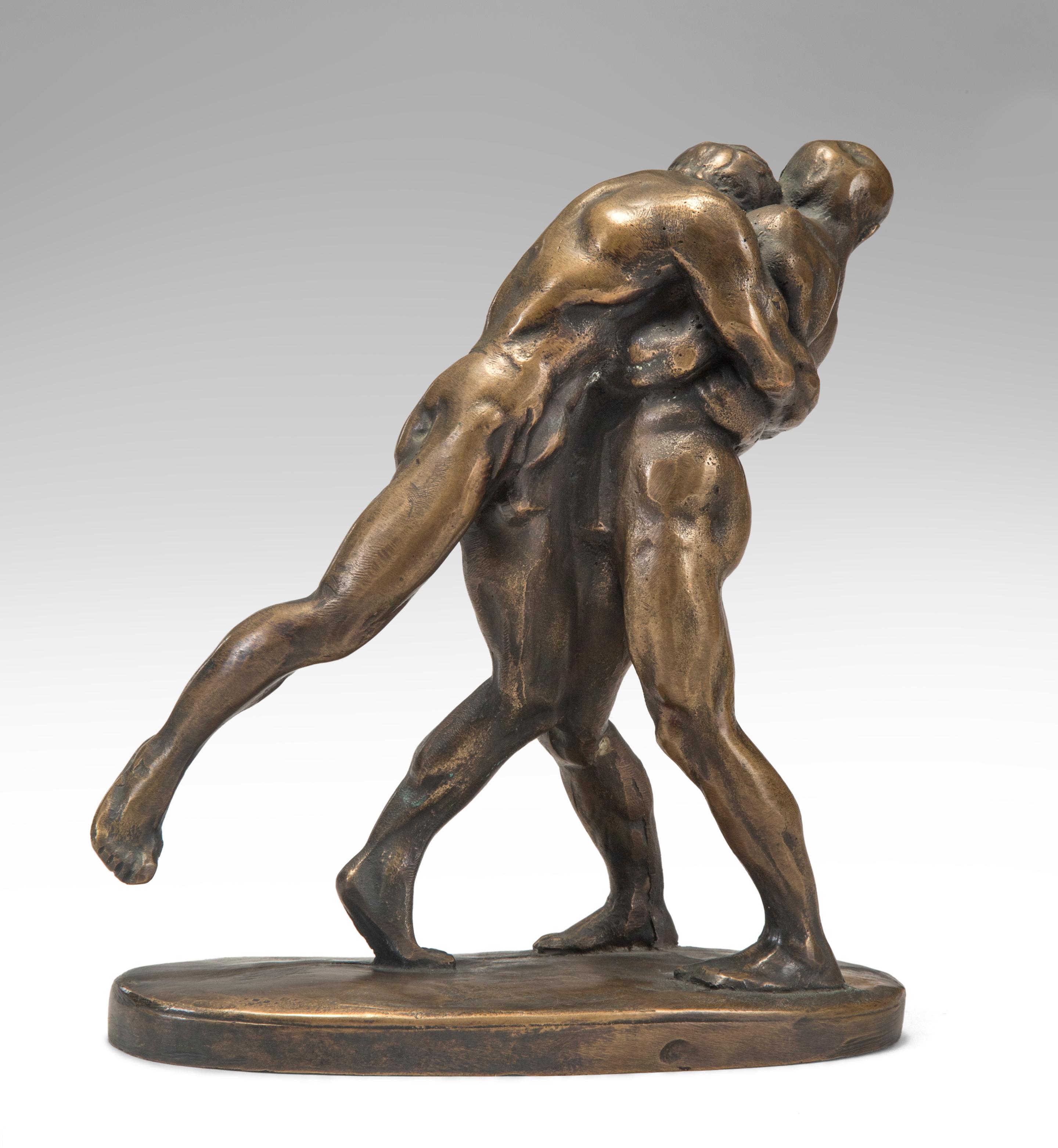 Modern Okänd Konstnär, Swedish Patinated Bronze Sculpture of Wrestlers For Sale