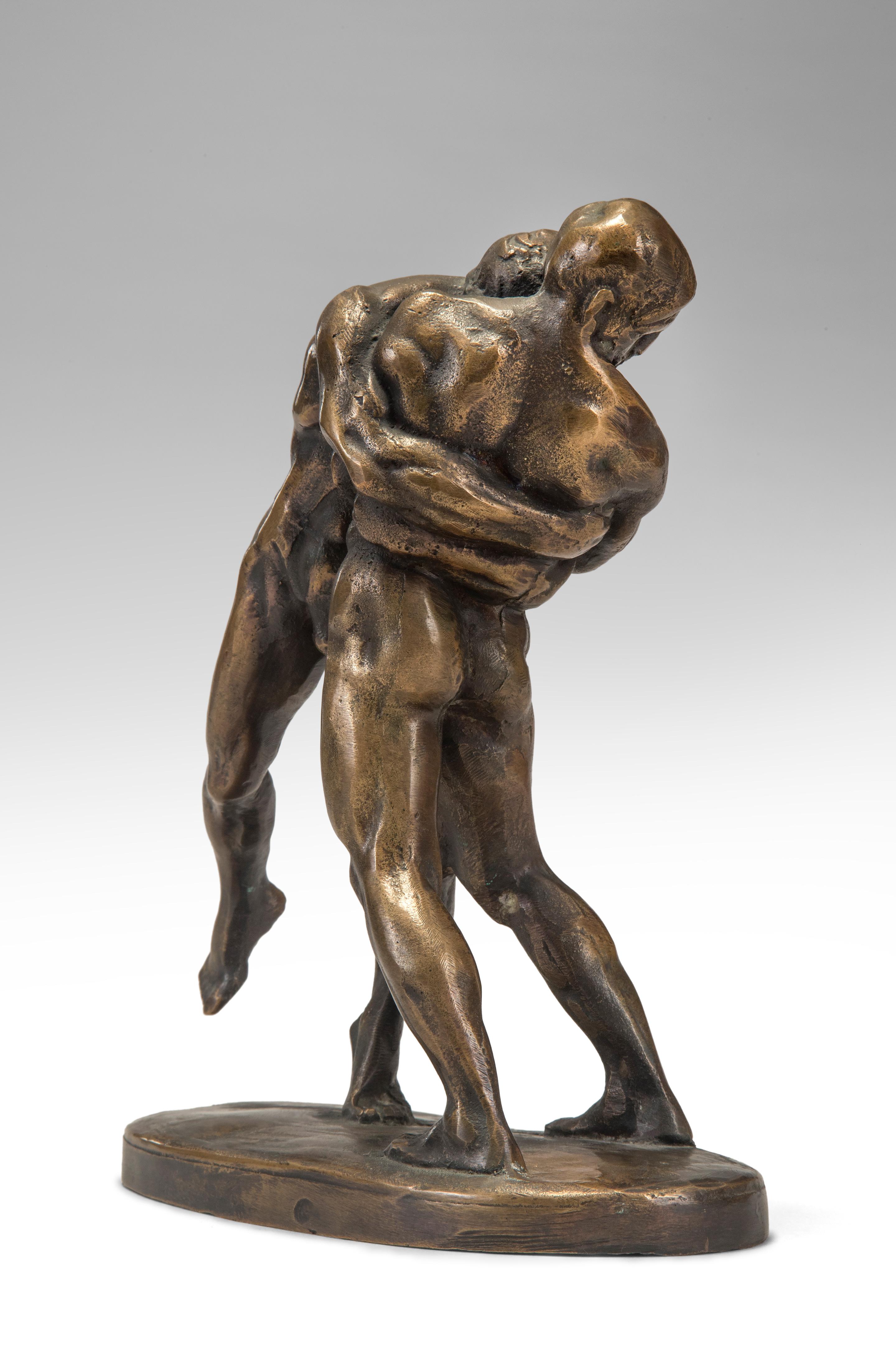 Okänd Konstnär, Swedish Patinated Bronze Sculpture of Wrestlers In Excellent Condition For Sale In New York, NY