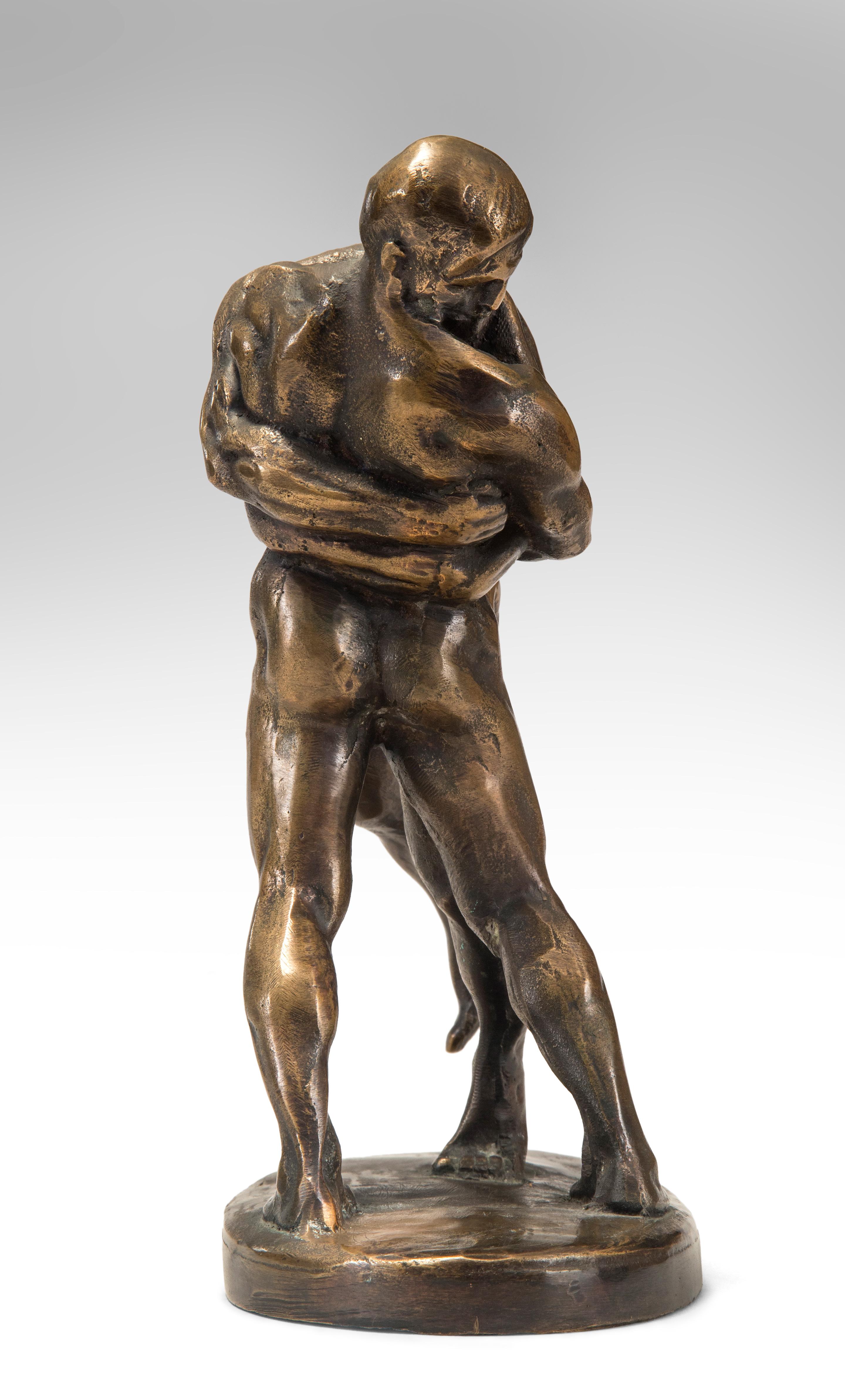 20th Century Okänd Konstnär, Swedish Patinated Bronze Sculpture of Wrestlers For Sale