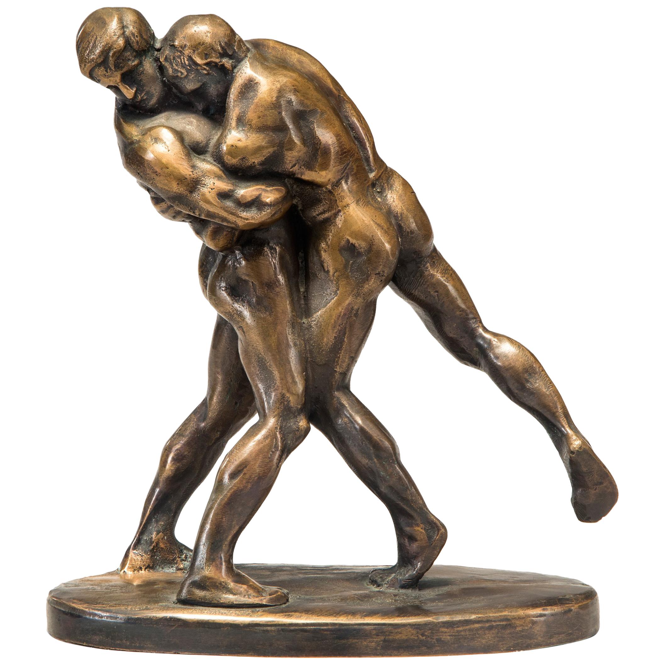 Okänd Konstnär, Swedish Patinated Bronze Sculpture of Wrestlers For Sale