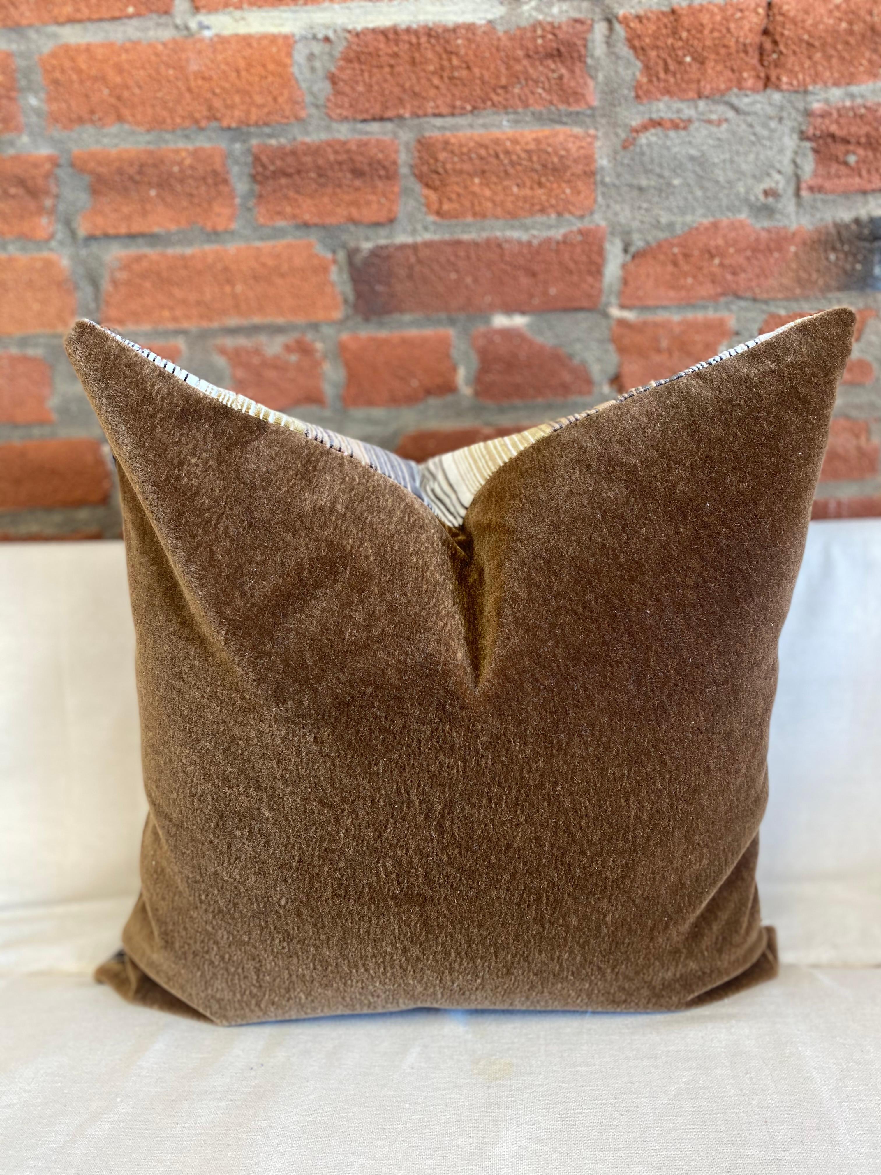 Contemporary Okapi Brown Velvet Gradient Pillow with Dark Brown Velvet Back 