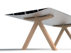 Dinning Table B Aluminum Anodized Silver Top Wooden Legs