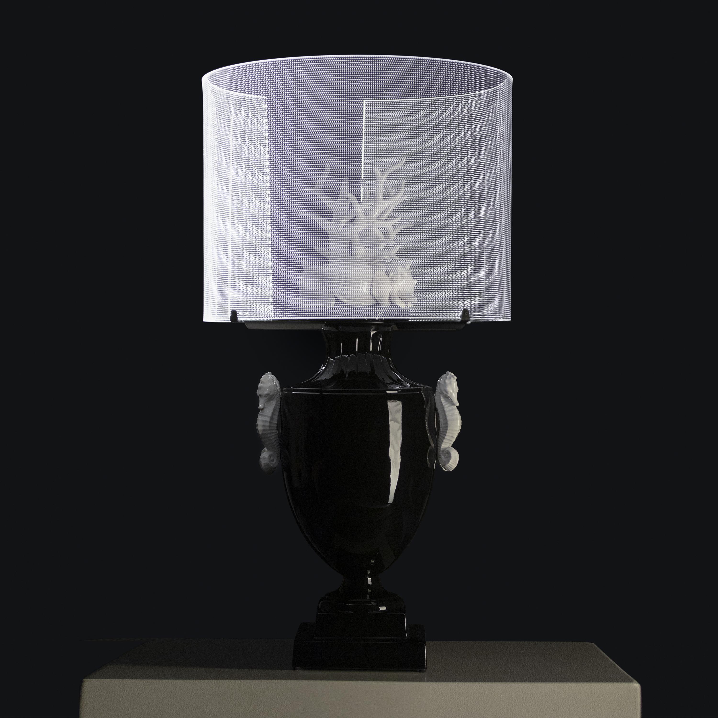 Italian Okeanos Touch Lamp, Glossy Black & White For Sale