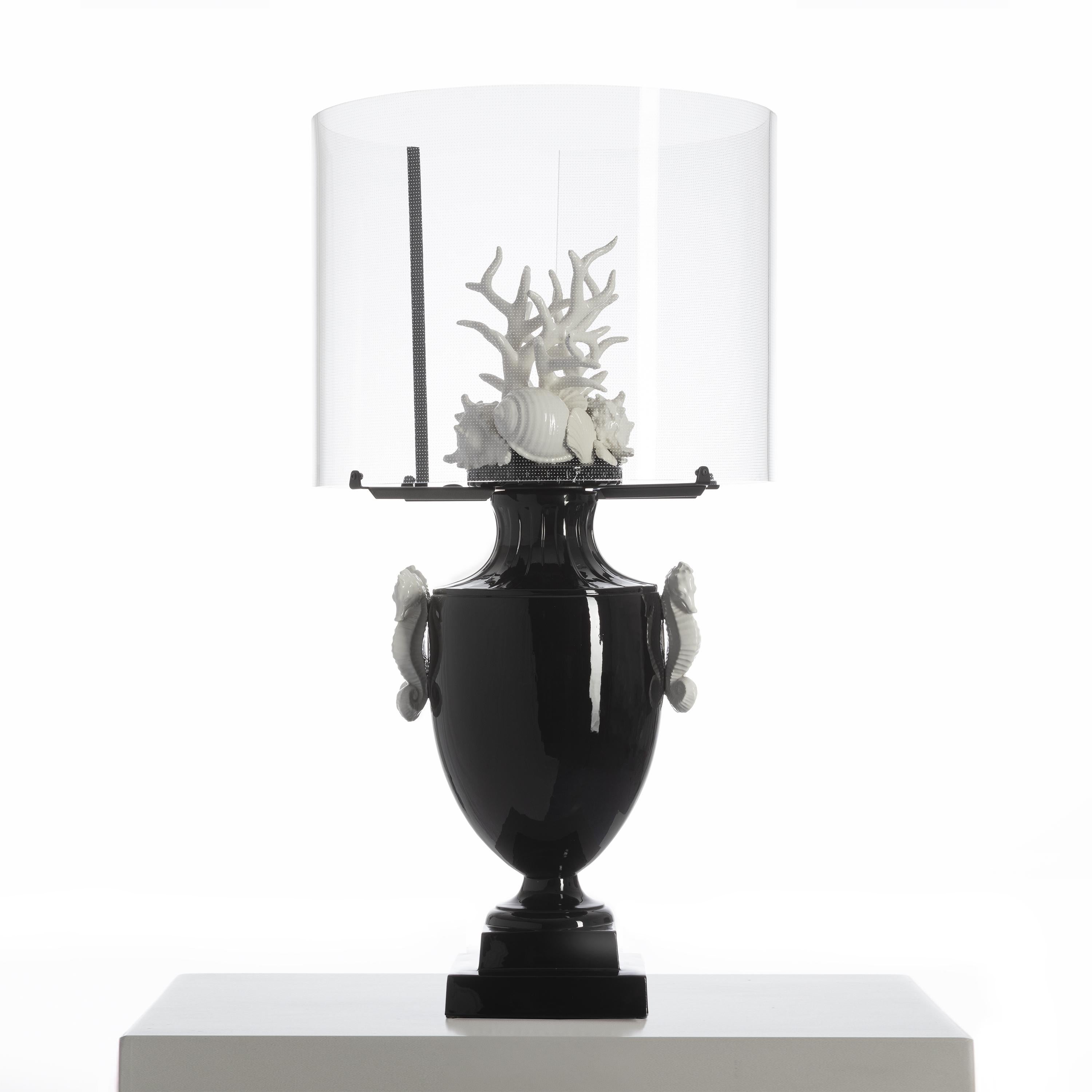 Hand-Crafted Okeanos Touch Lamp, Glossy Black & White For Sale