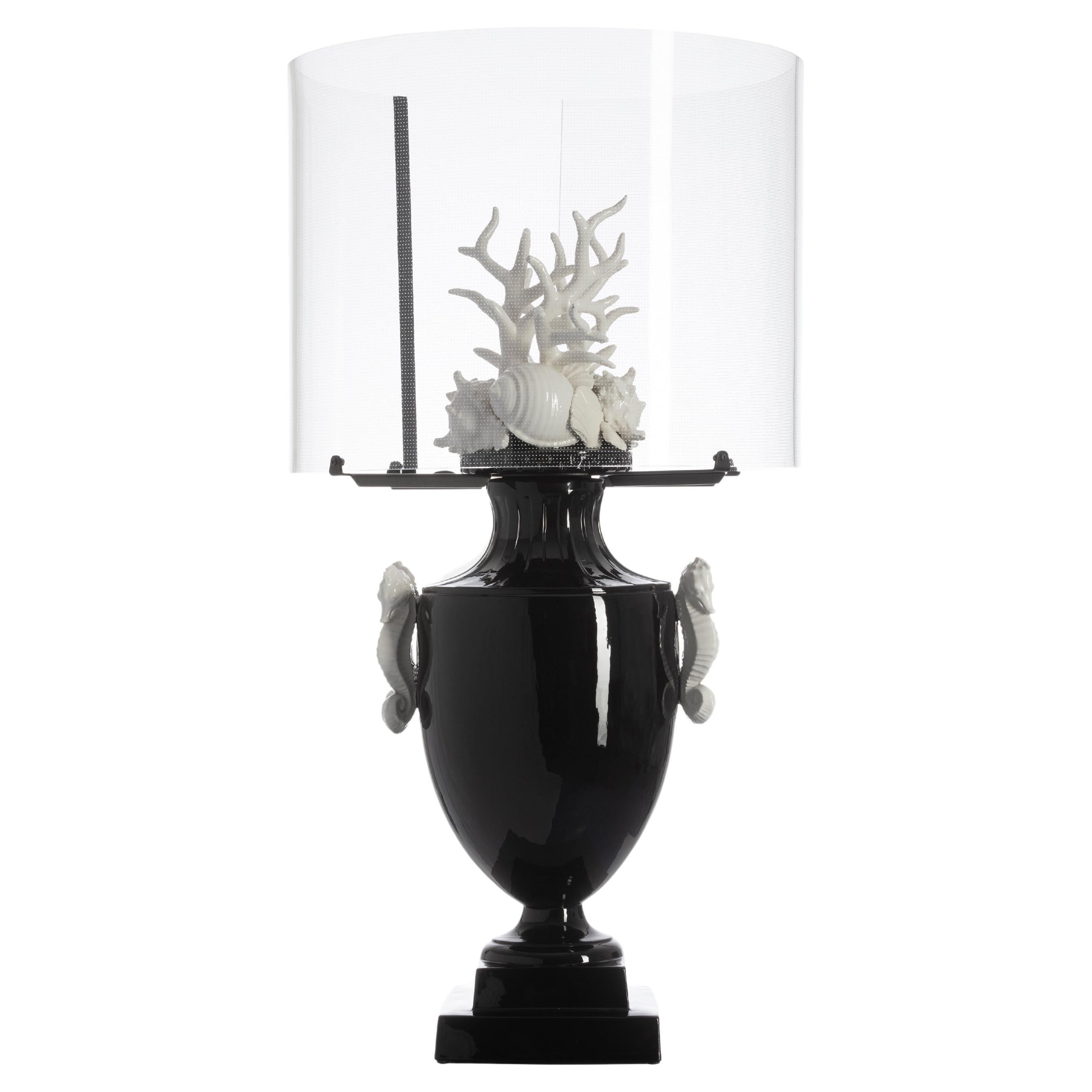 Okeanos Touch Lamp, Glossy Black & White For Sale