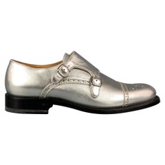 O'KEEFFE Size 7 Silver Leather Perforated Double Monk Strap Flats