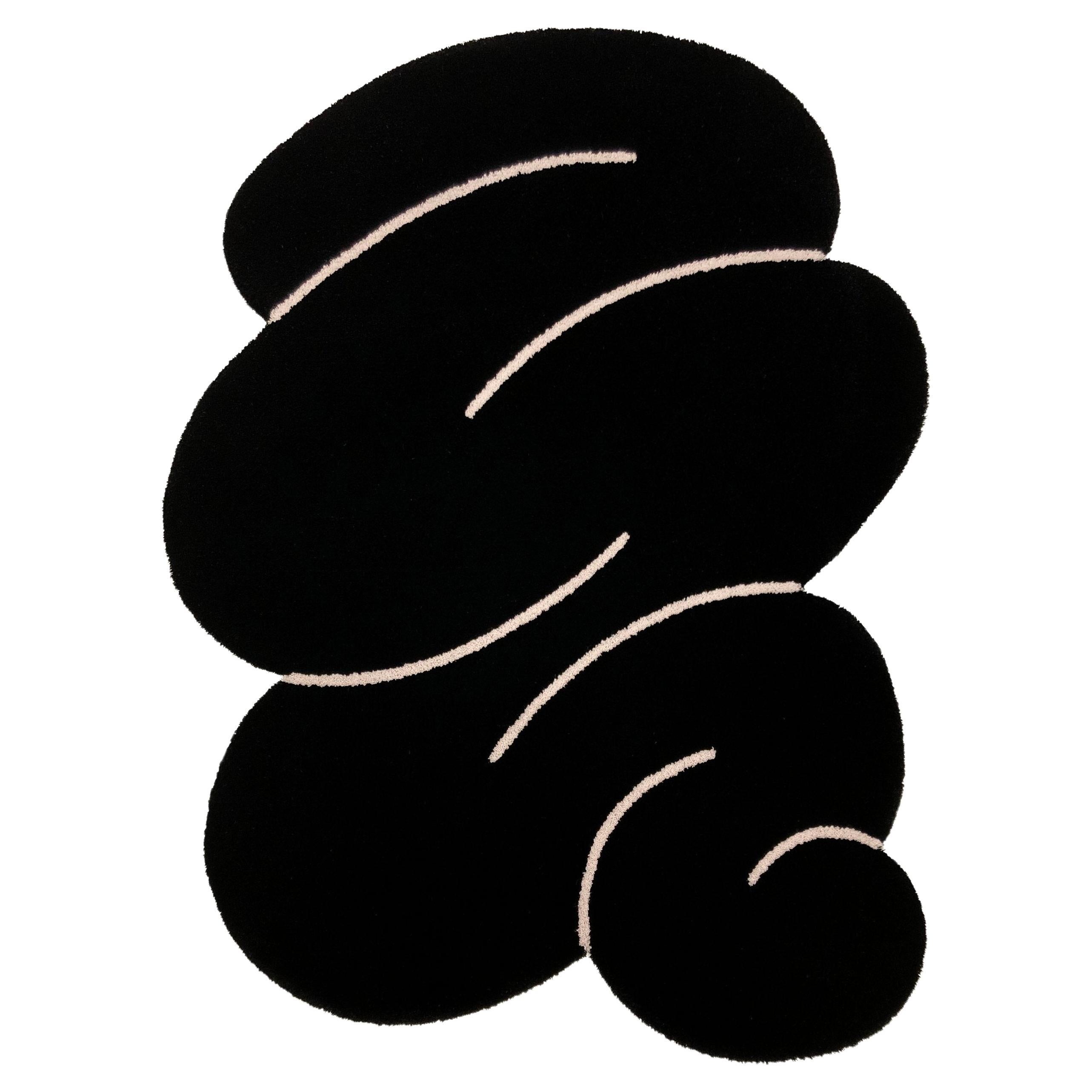 Okej - Midnight Black Squiggle Rug 4 x 5.5 FT For Sale
