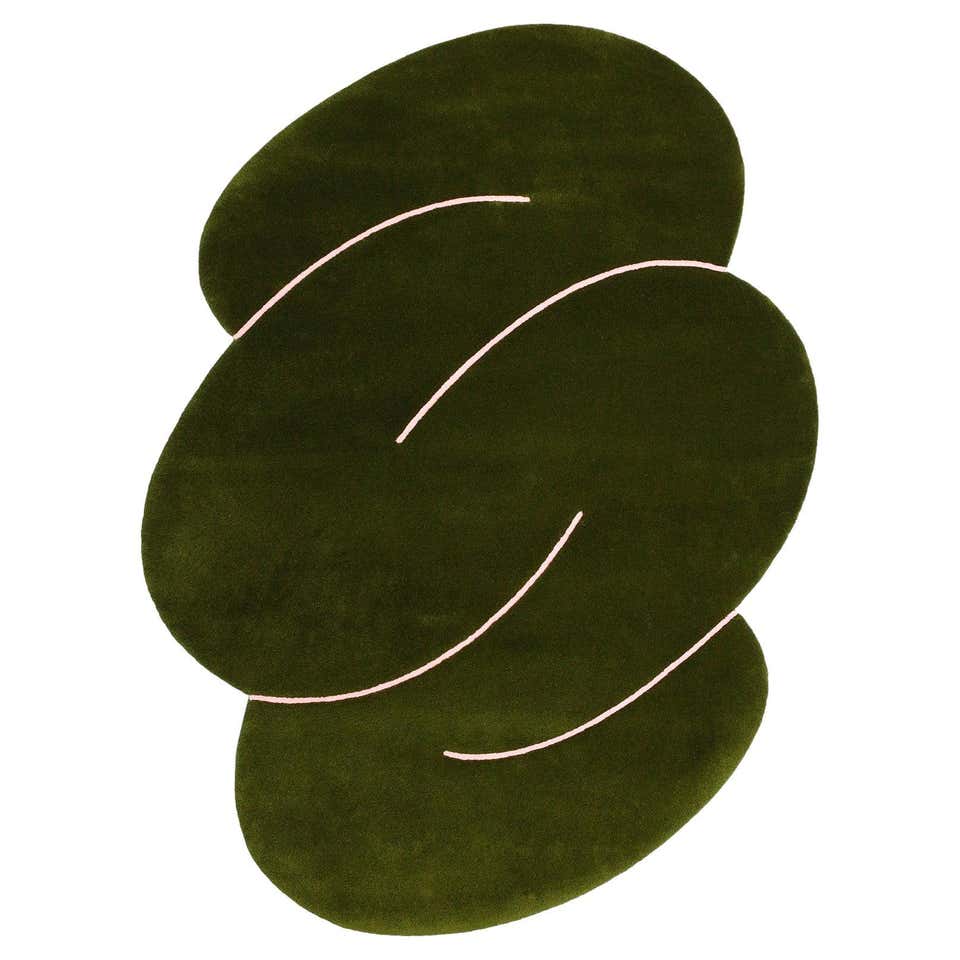 Okej - Moss Green Squiggle Rug 6 x 8 FT For Sale at 1stDibs