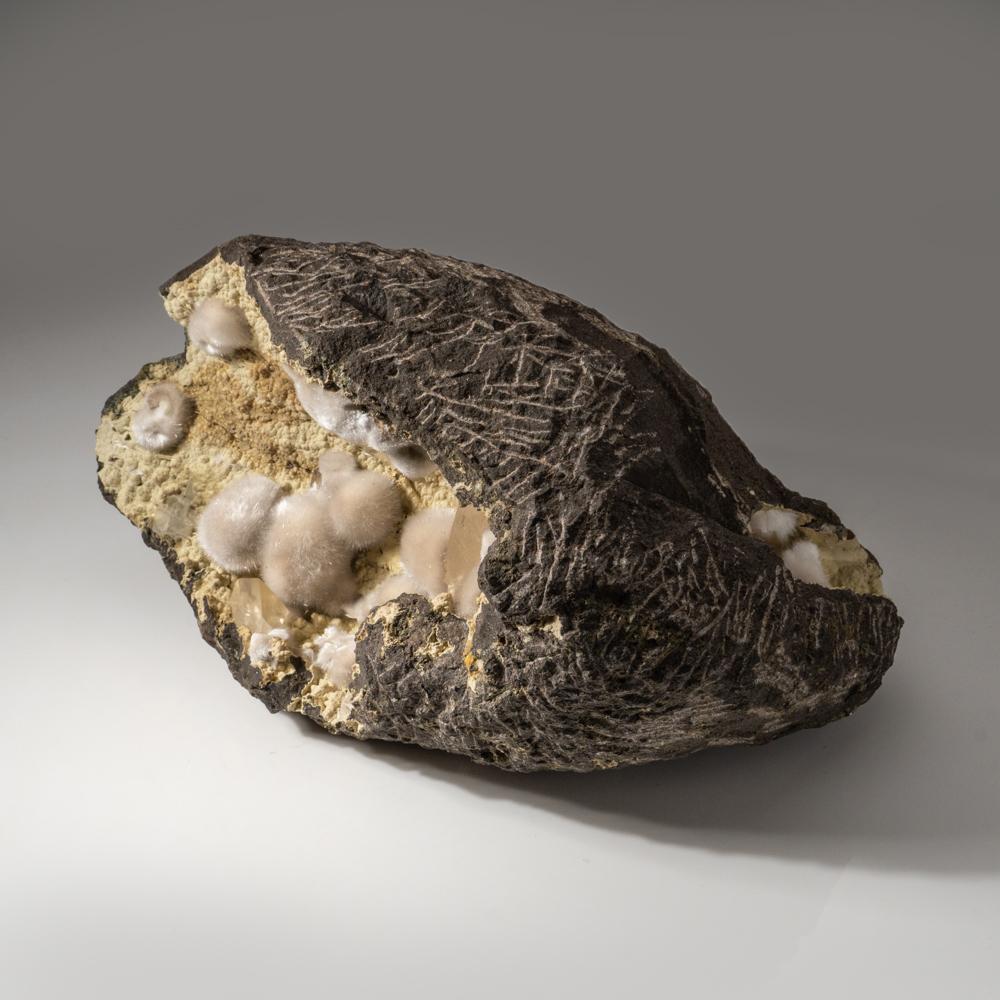 Indian Okenite with Calcite Geode from Bombay Quarry, Mumbai, Maharastra, India For Sale