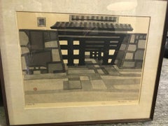 Okiie Hashimoto Limited Edition Japanese Woodblock Print of Temple Entance