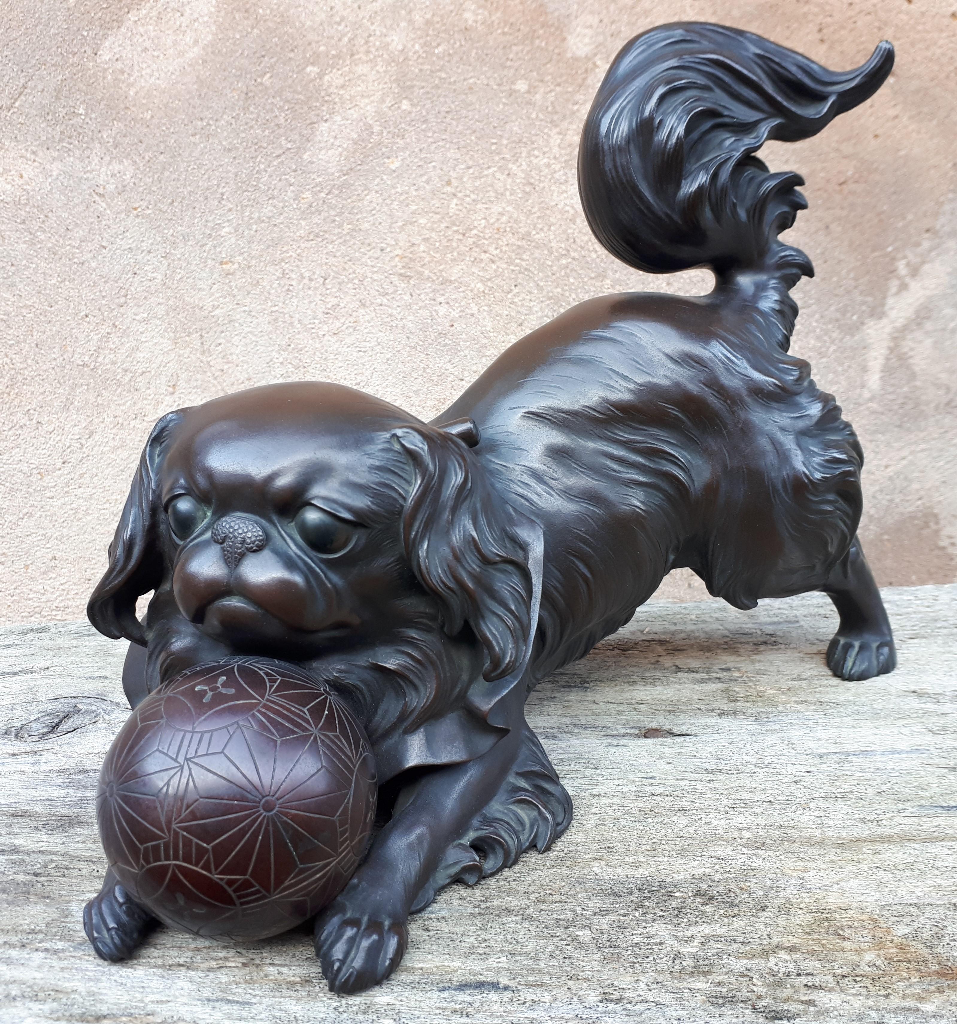 Okimono - Bronze Sculpture of a chinese / japanese puppy, Japan Meiji Era For Sale 4