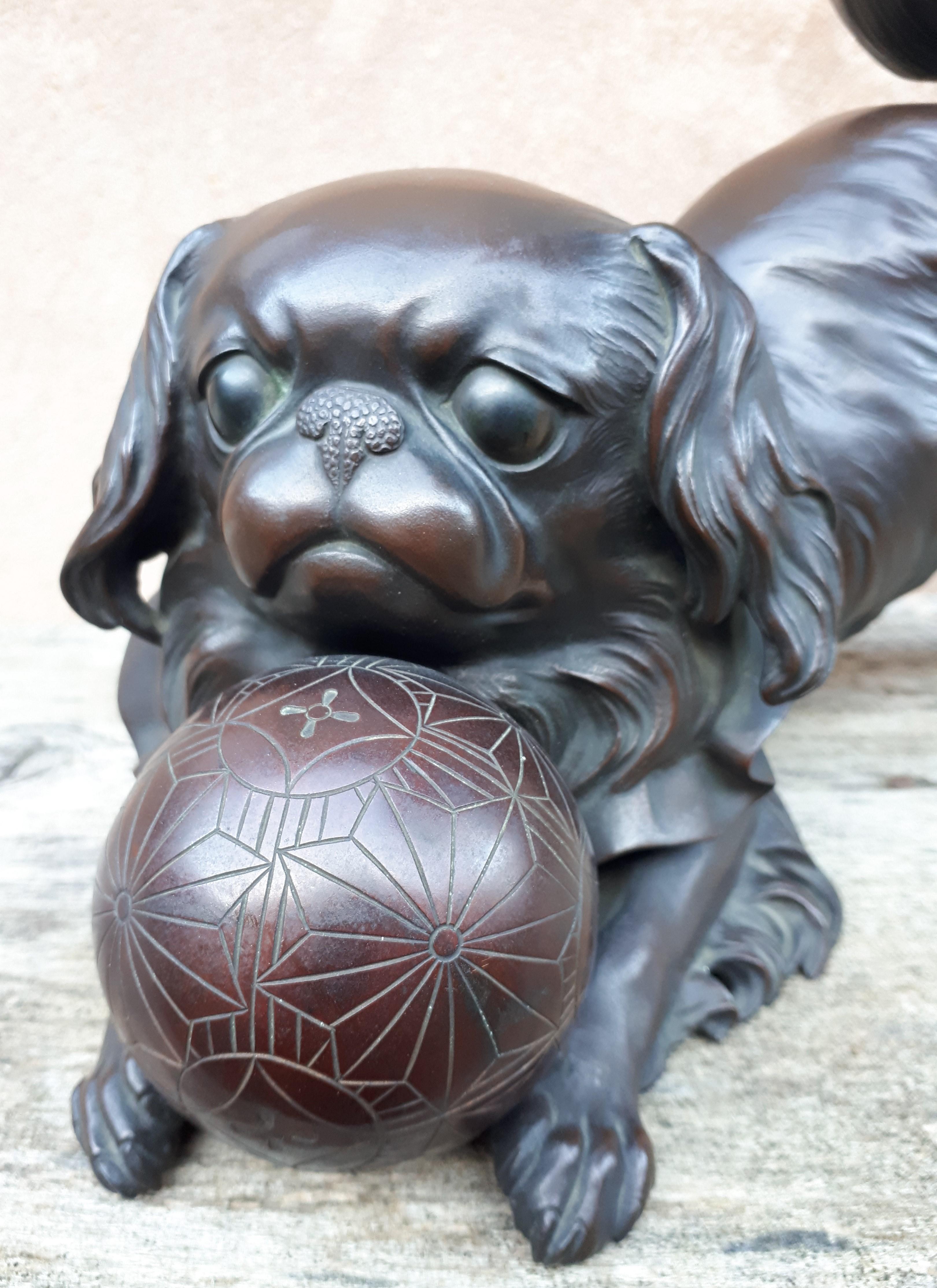 Okimono - Bronze Sculpture of a chinese / japanese puppy, Japan Meiji Era For Sale 5