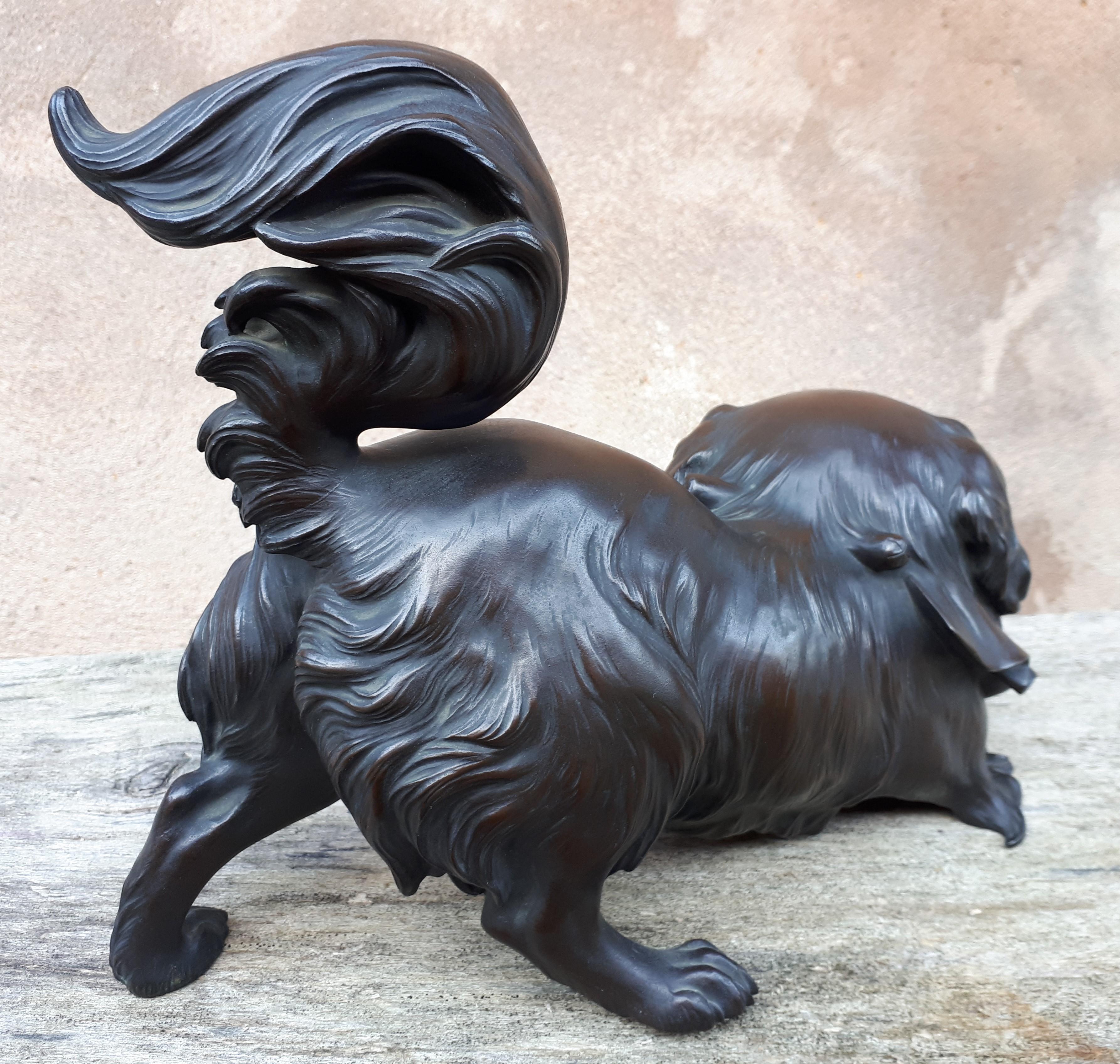 19th Century Okimono - Bronze Sculpture of a chinese / japanese puppy, Japan Meiji Era For Sale