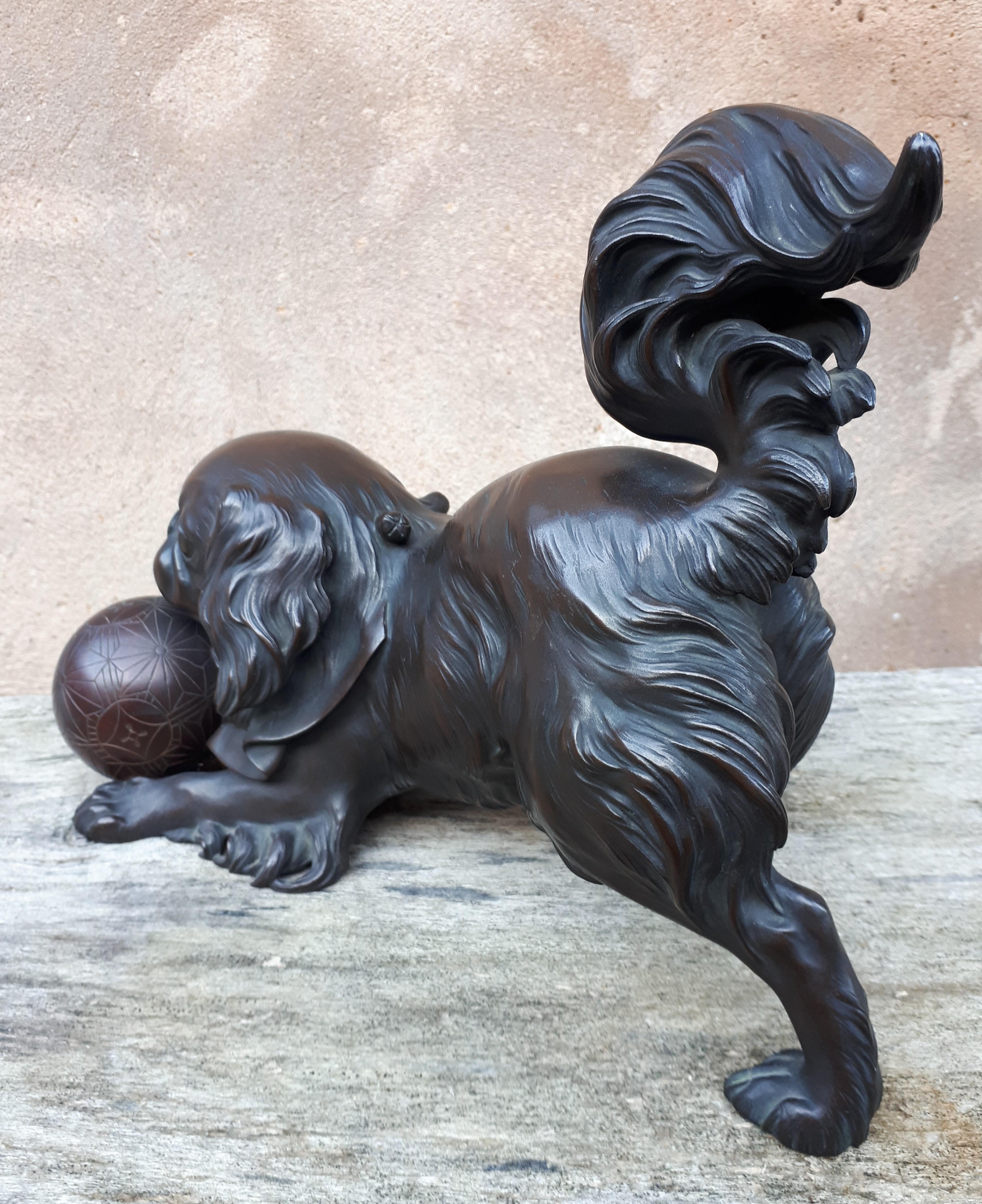 Okimono - Bronze Sculpture of a chinese / japanese puppy, Japan Meiji Era For Sale 2