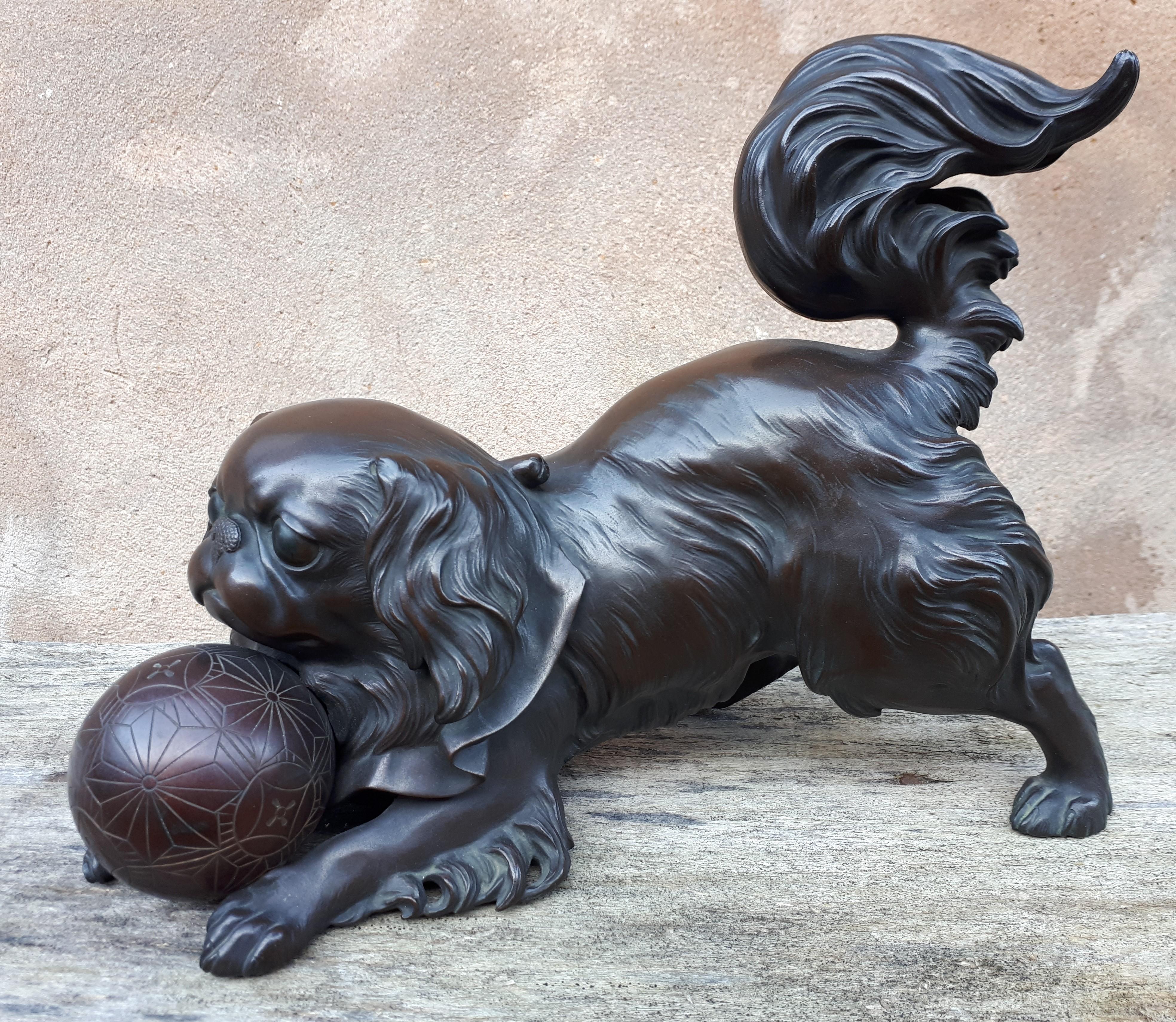 Okimono - Bronze Sculpture of a chinese / japanese puppy, Japan Meiji Era For Sale 3
