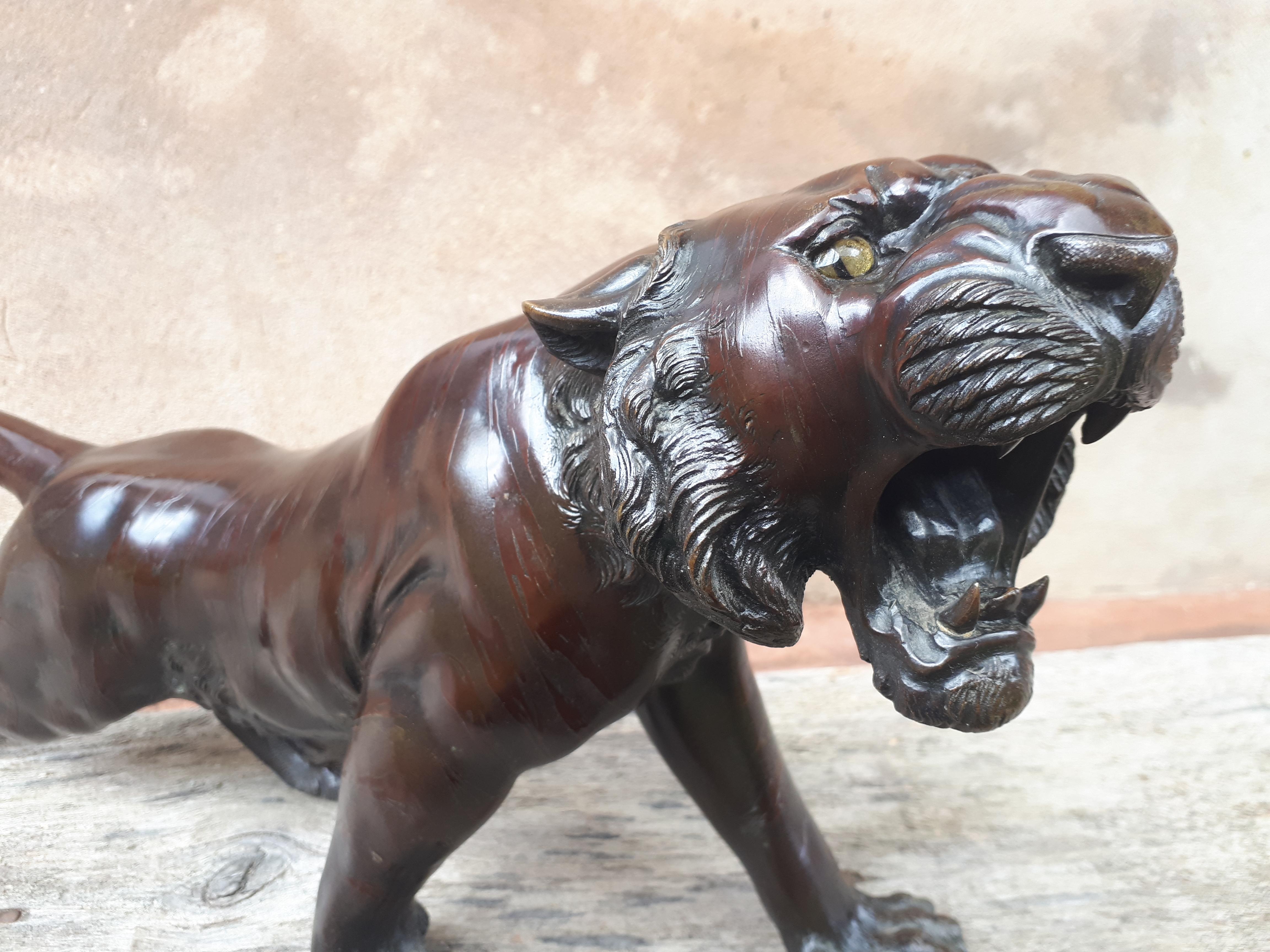 Okimono - Escultura de bronce de un tigre, Japón Era Meiji en Bueno estado para la venta en Saverne, Grand Est