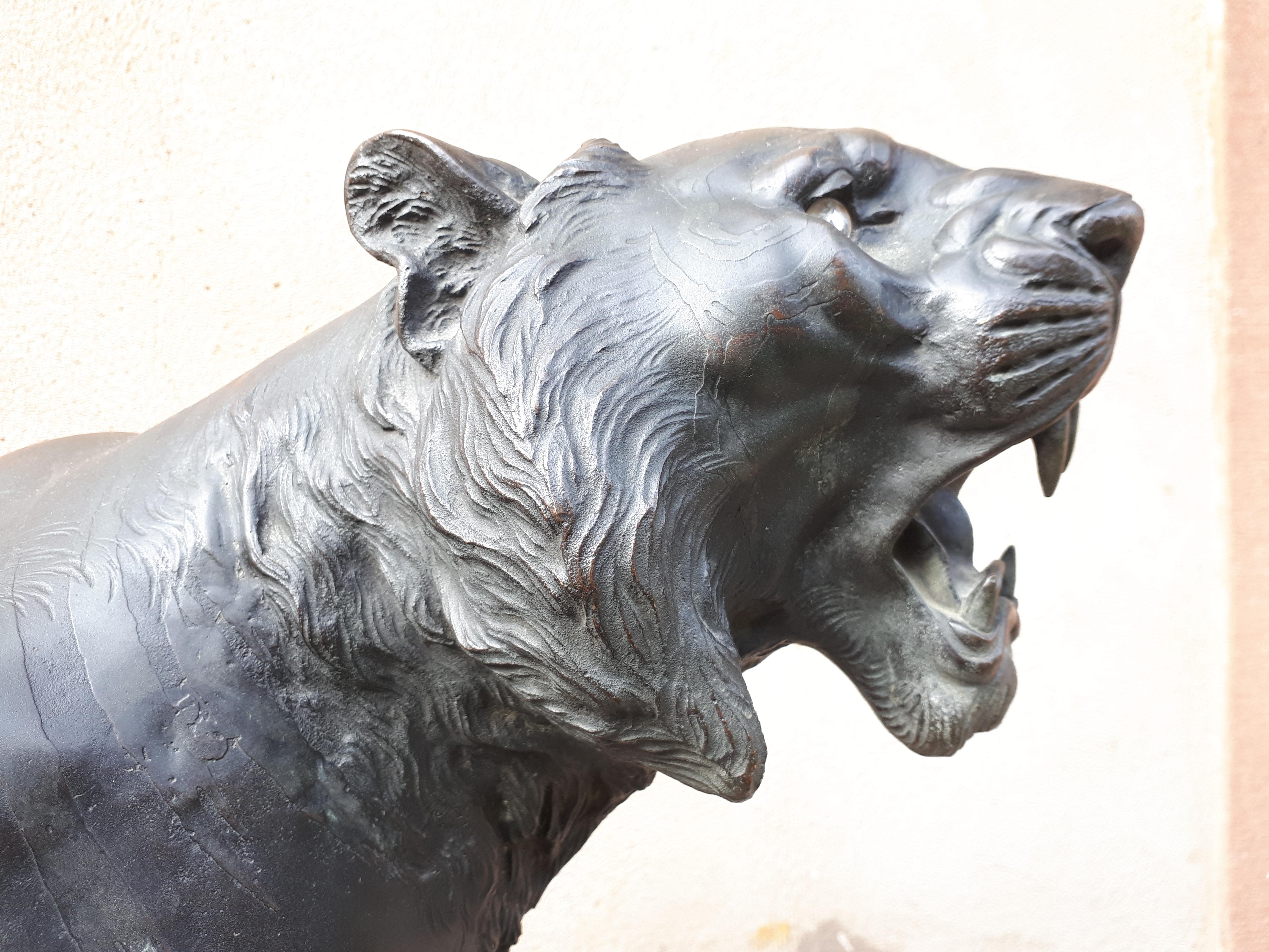 19th Century Okimono - Bronze Sculpture Of A Tiger, Japan Meiji Era