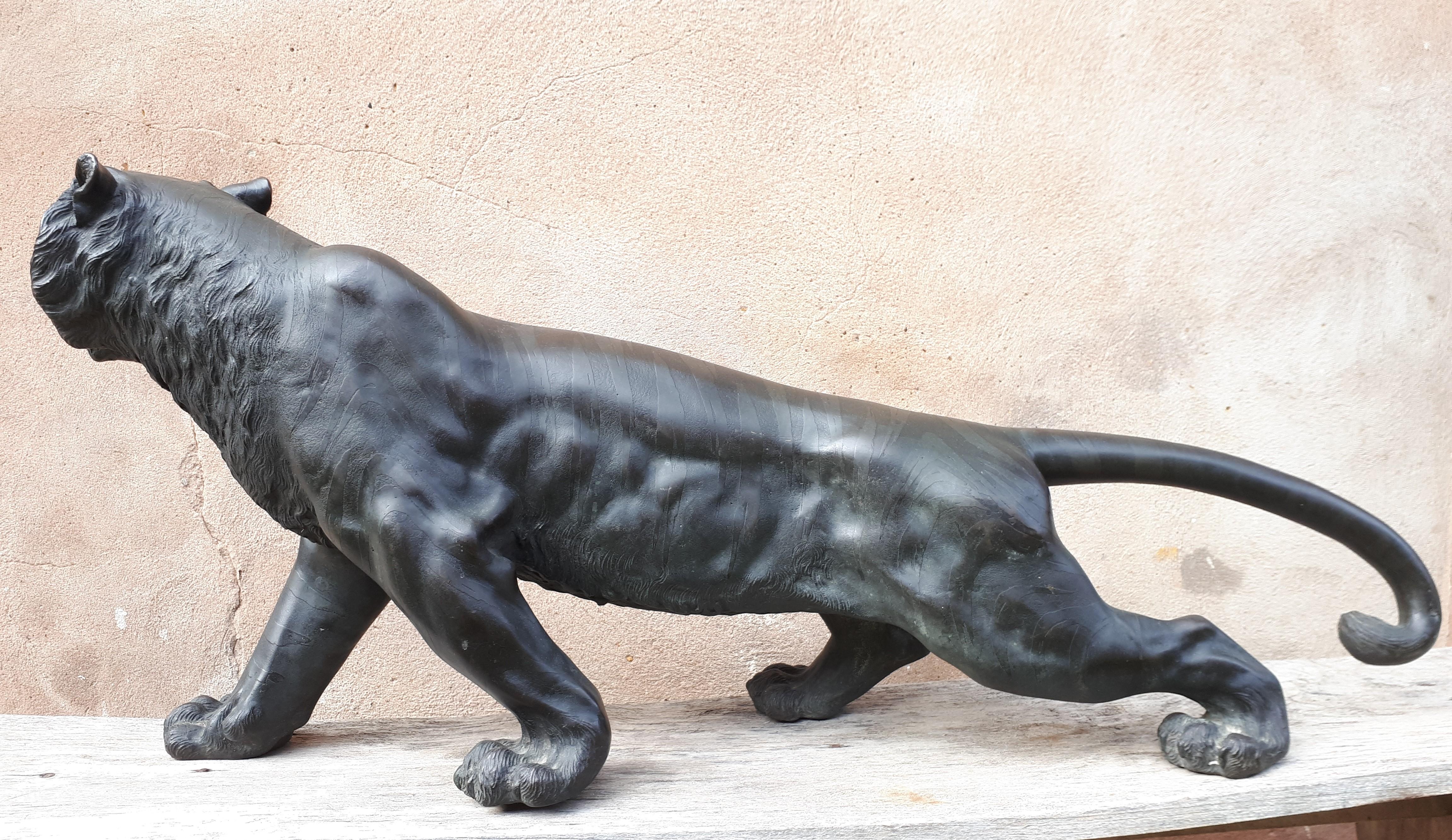 Okimono - Bronze Sculpture Of A Tiger, Japan Meiji Era 3