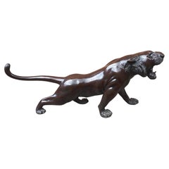 Okimono - Bronze Sculpture Of A Tiger, Japan Meiji Era
