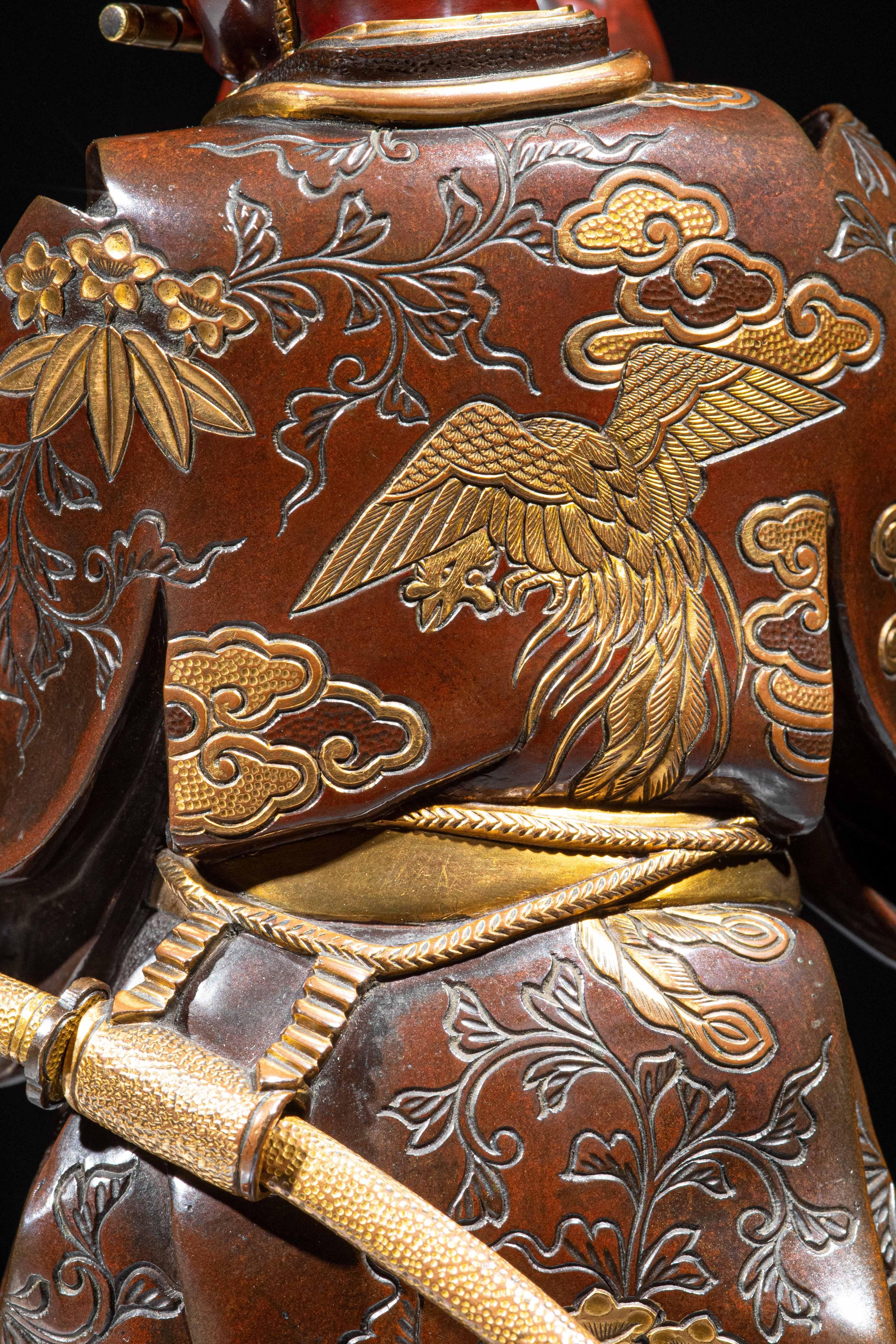 Okimono in bronzo raffigurante Fujiwara no Yasumasa firmato Miyao in vendita 3
