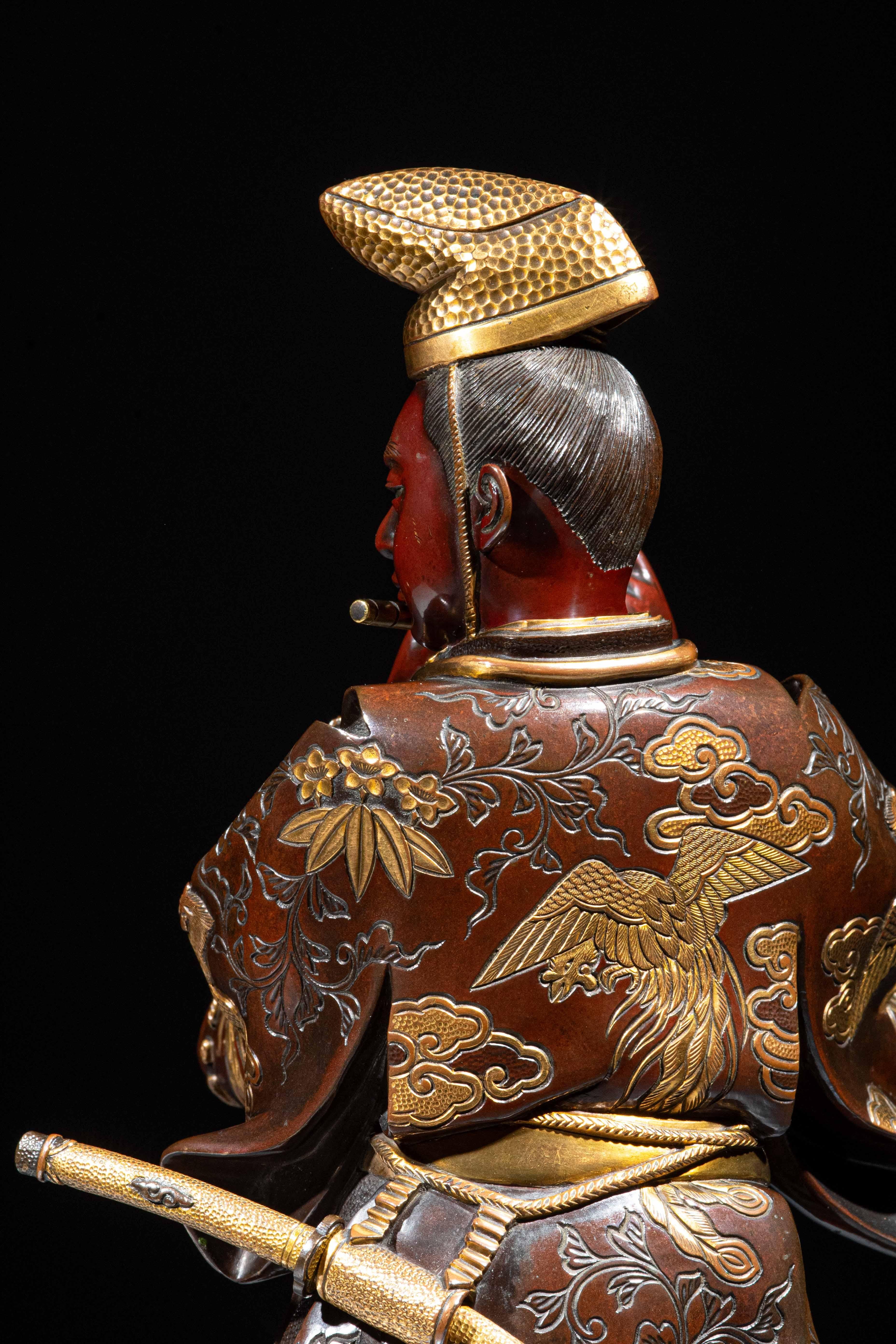 Okimono in bronzo raffigurante Fujiwara no Yasumasa firmato Miyao in vendita 2