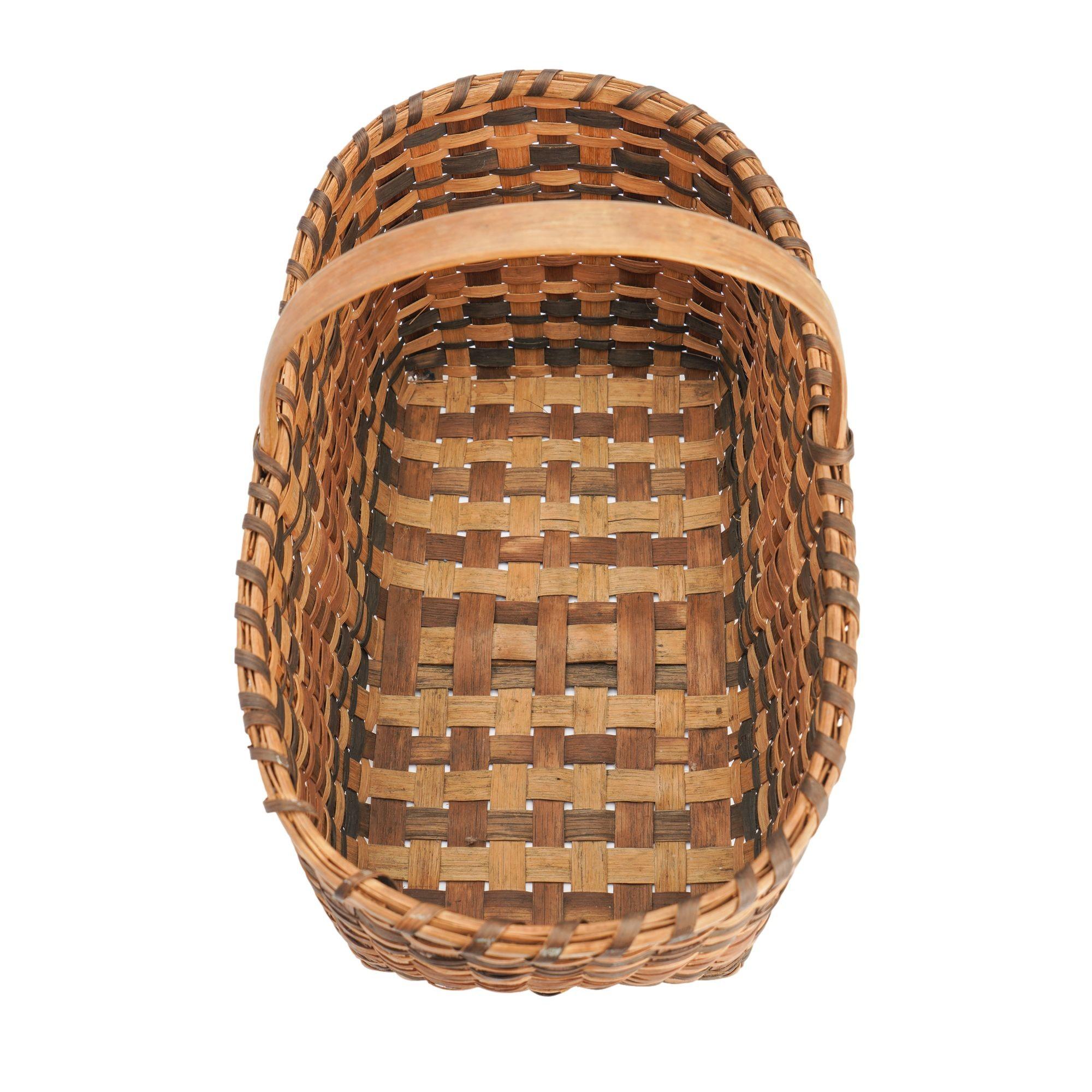 Oklahoma Cherokee woven split oak rectangular basket with handle, 1900’s 2