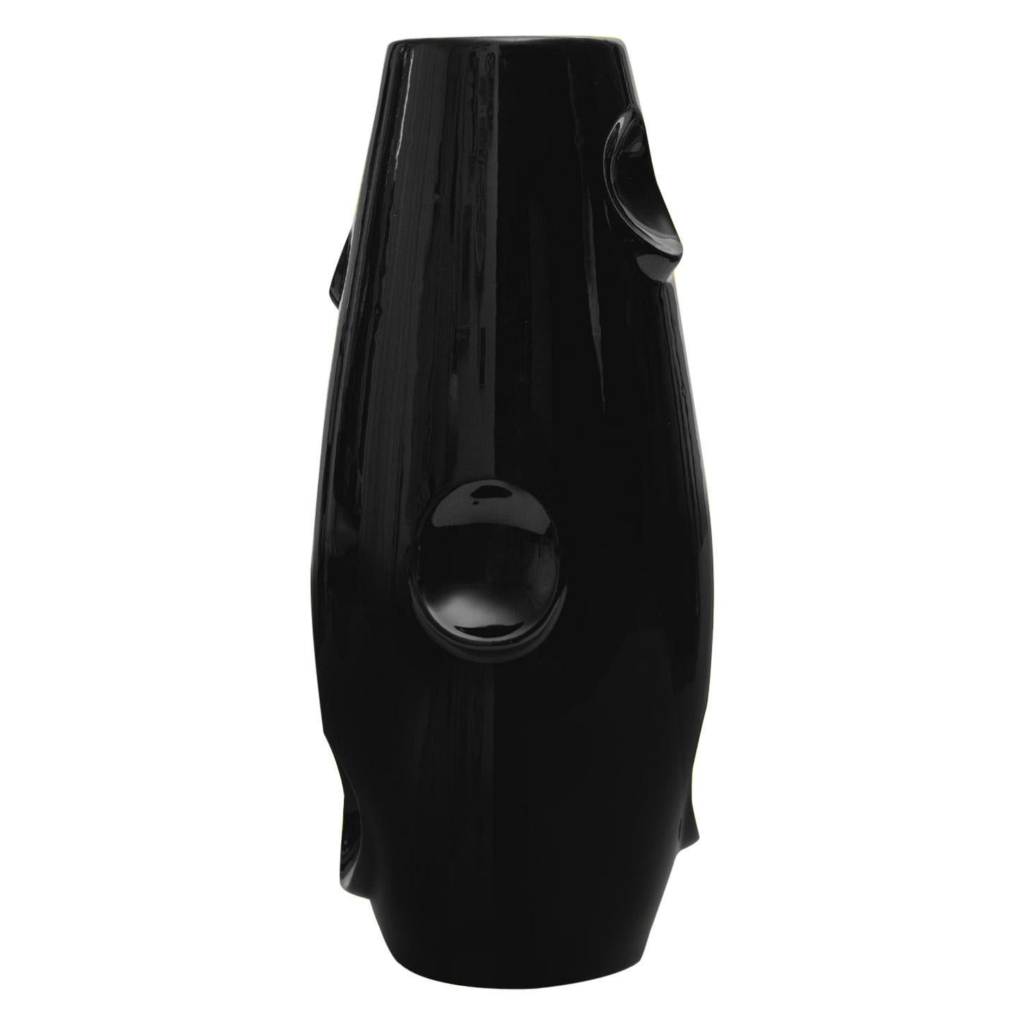 OKO Black Ceramic Vase by Malwina Konopacka For Sale