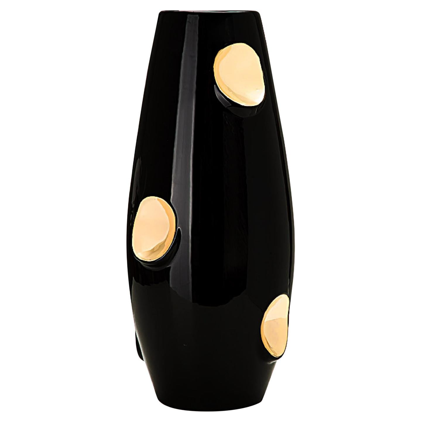 OKO Black Gold Ceramic Vase by Malwina Konopacka For Sale