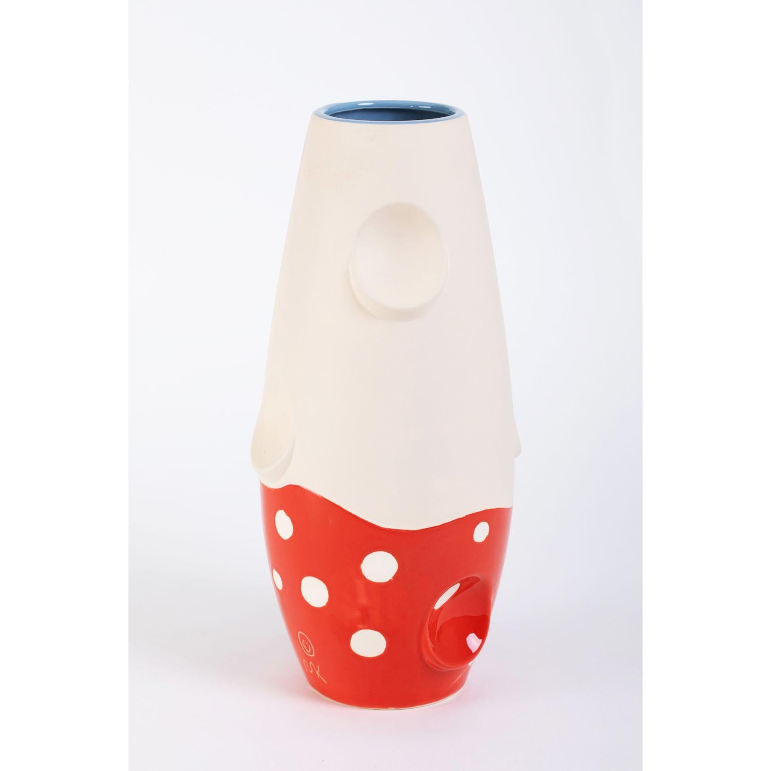 Oko pop ceramic vase - Mushroom by Malwina Konopacka
Unique Sculpture ( Decorated and hand-painted by the artist )
Materials: Impregnated ceramics, glazed interior with red glaze
Dimensions: D19, H42 cm

Also available: Circus, denim daisy,