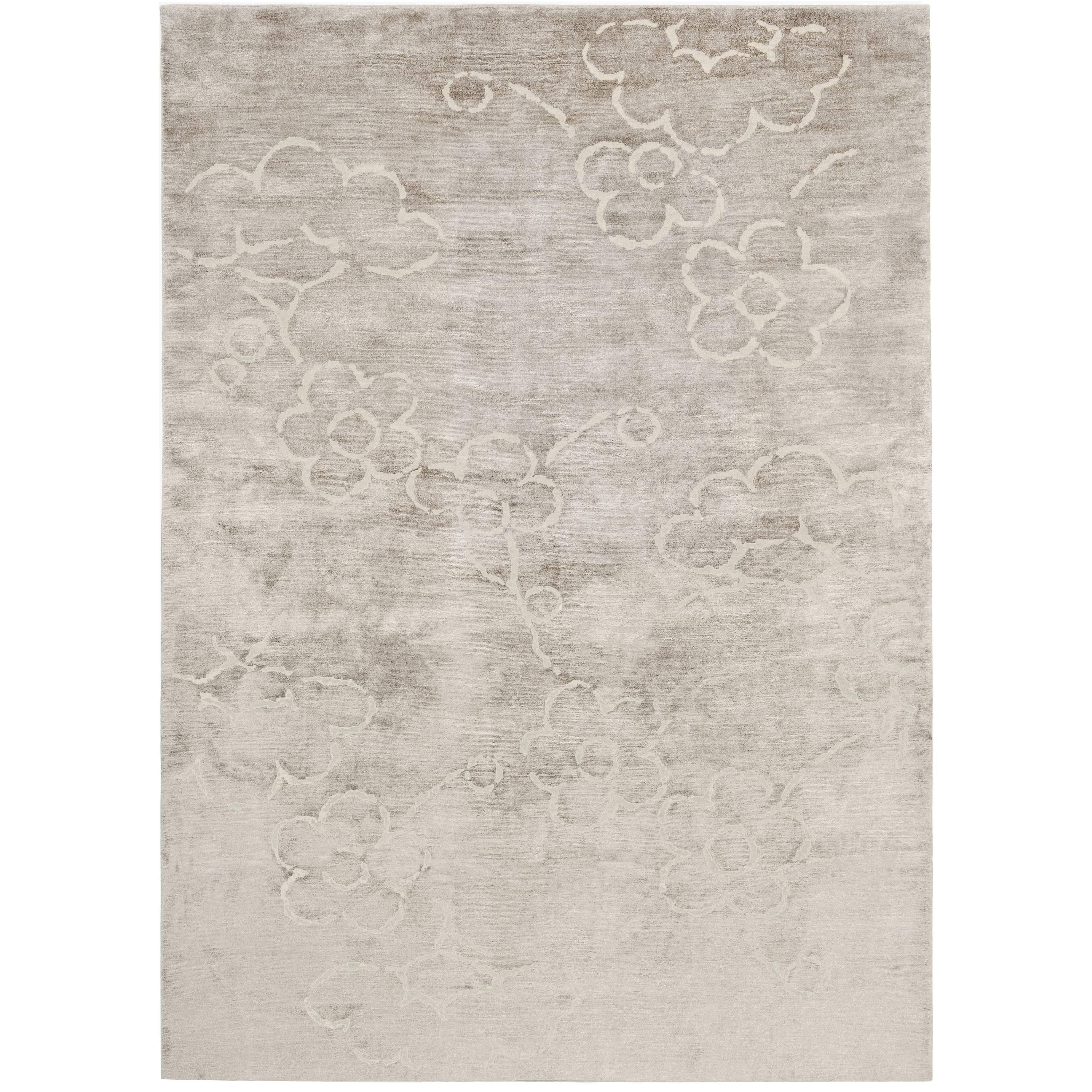 Contemporary Tibetan Rug Hand-Knotted in Nepal, Light Warm Grey - White For Sale