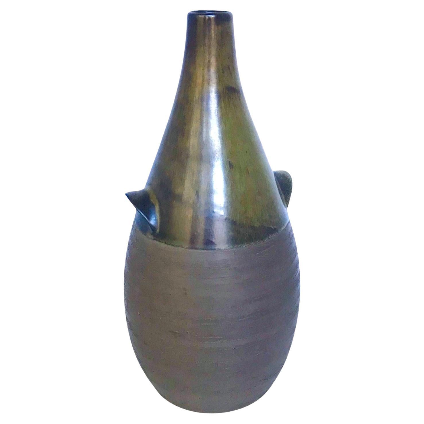 (okoko)Scandinavian Mid Century Modern Pottery Bottle Vase from BR Denmark 1960s For Sale