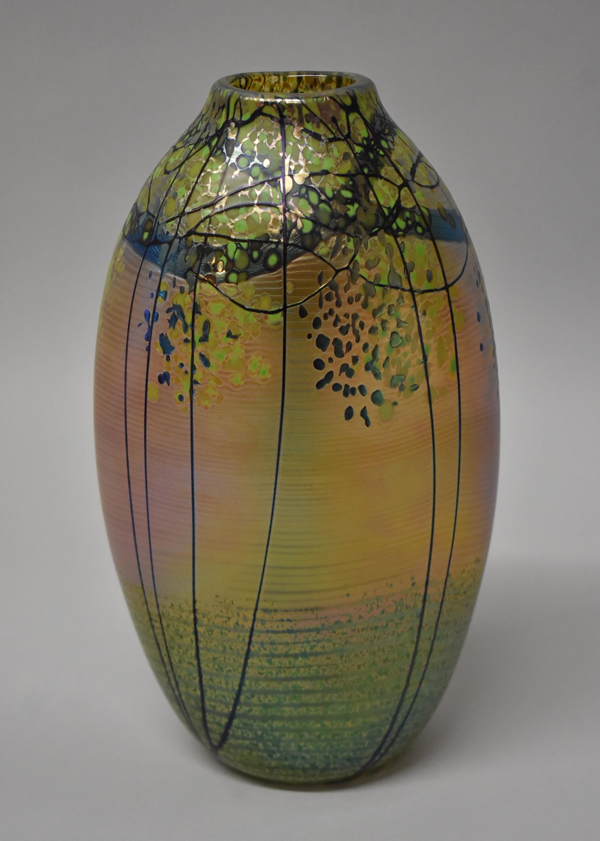 Bellissimo vaso in vetro artistico di grandi dimensioni in vetro Okra di A. Richard Golding, 