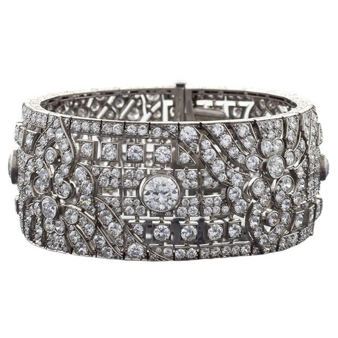 Art Deco Okrant et Davidonniez Diamond Wide Strap Bracelet  For Sale