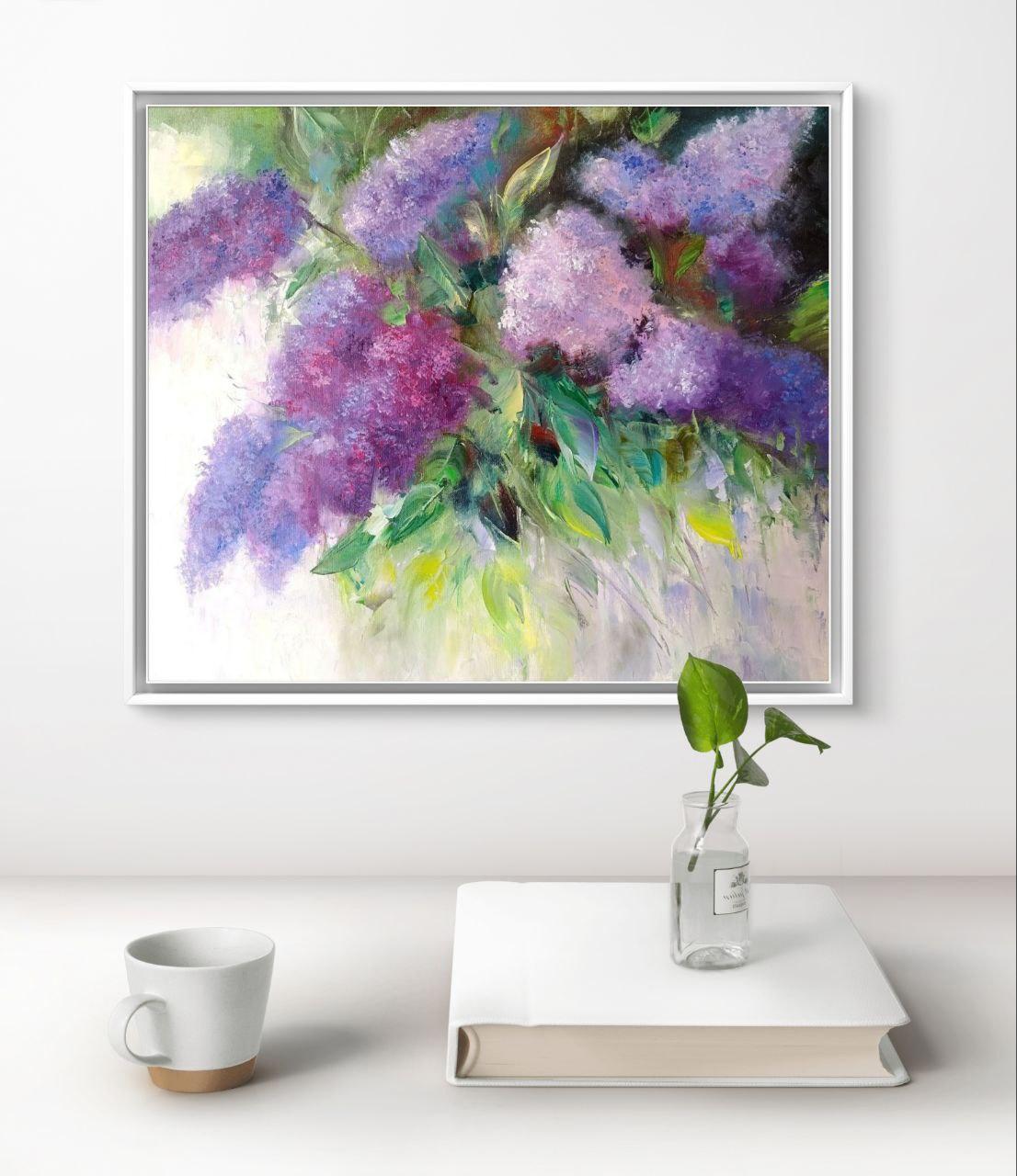 Flieder. Florales Originalgemälde – Painting von Oksana