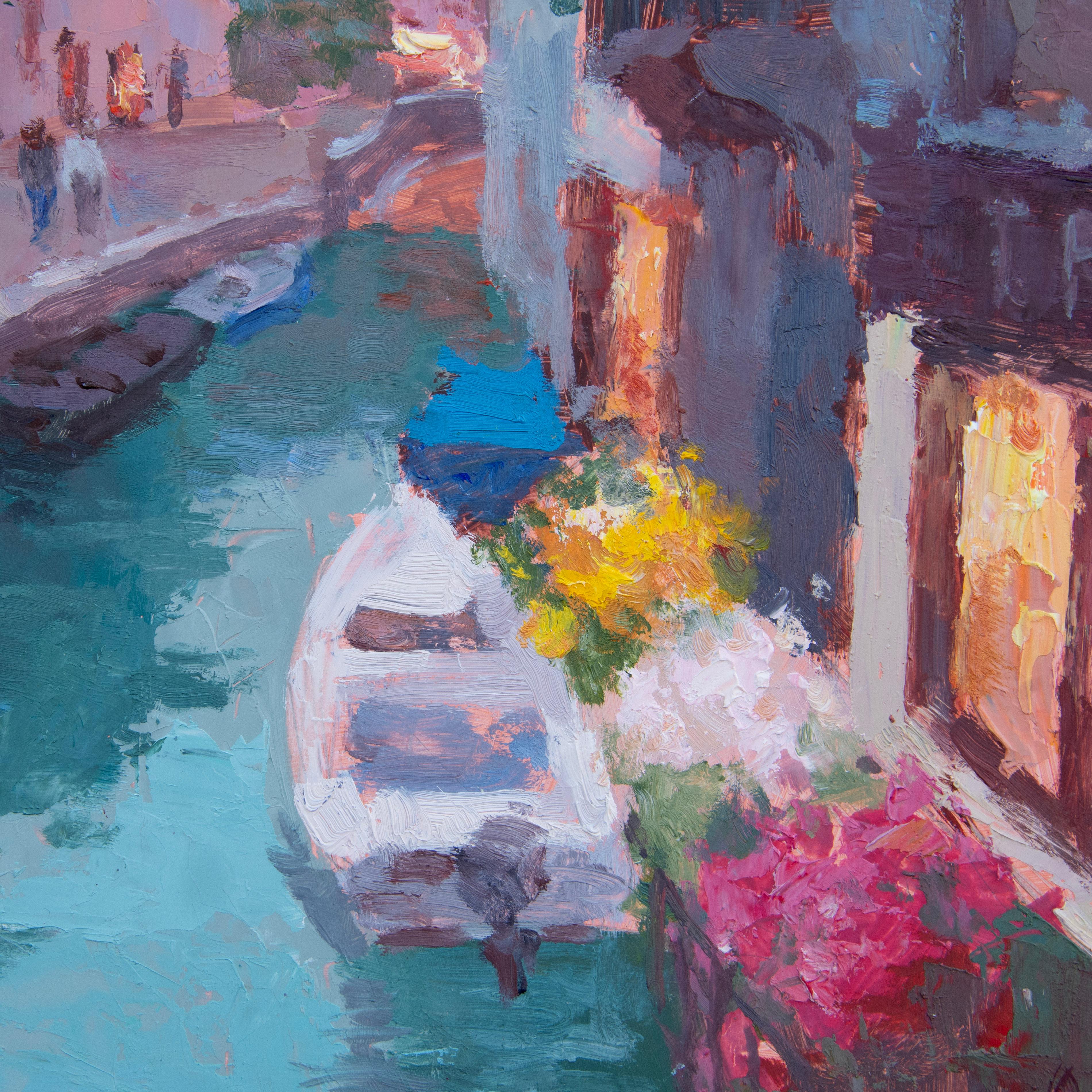 Atardecer veneciano, Pintura al óleo - Interior Painting Gris de Oksana Johnson