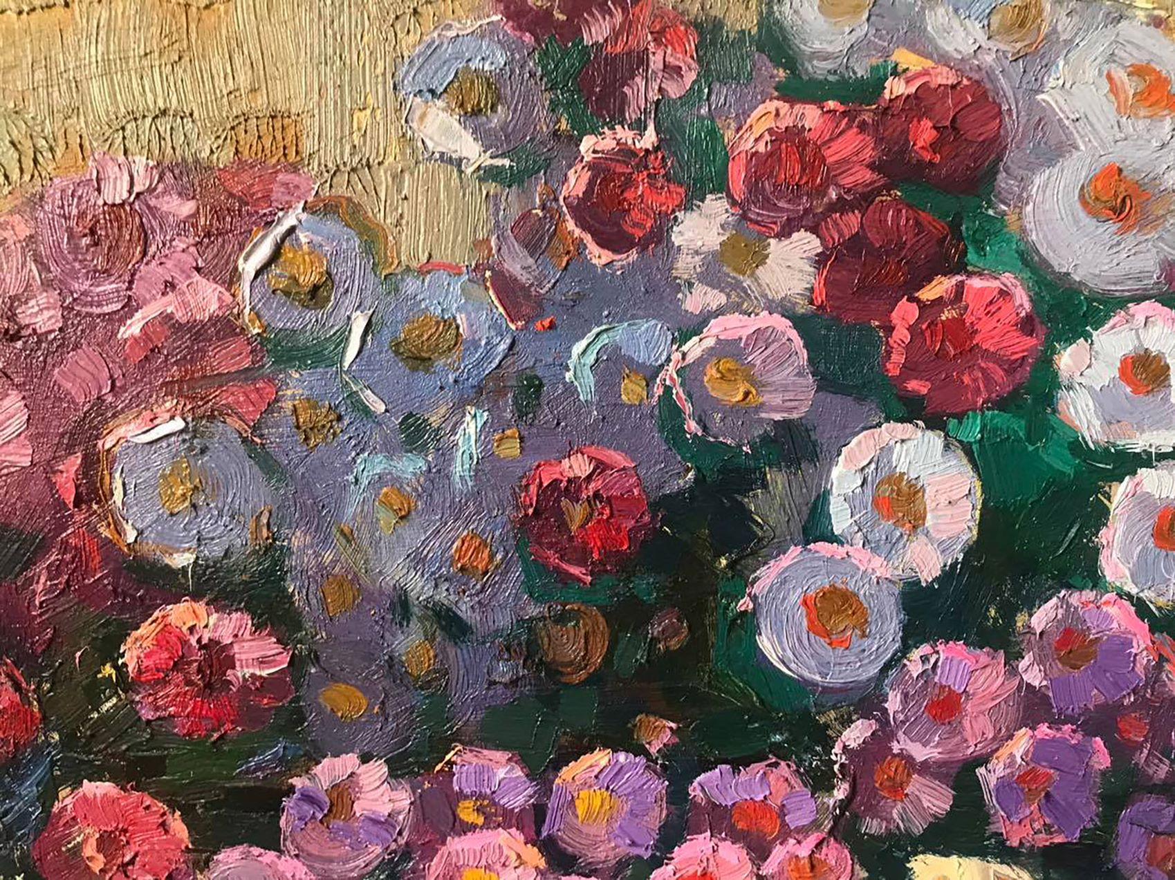 Artist: Oksana Kalenyuk 
Work: Original oil painting, handmade artwork, one of a kind 
Medium: Oil on canvas 
Year: 2015
Style: Impressionism
Title: Big Bouquet of Autumn Flowers, 
Size: 27.5