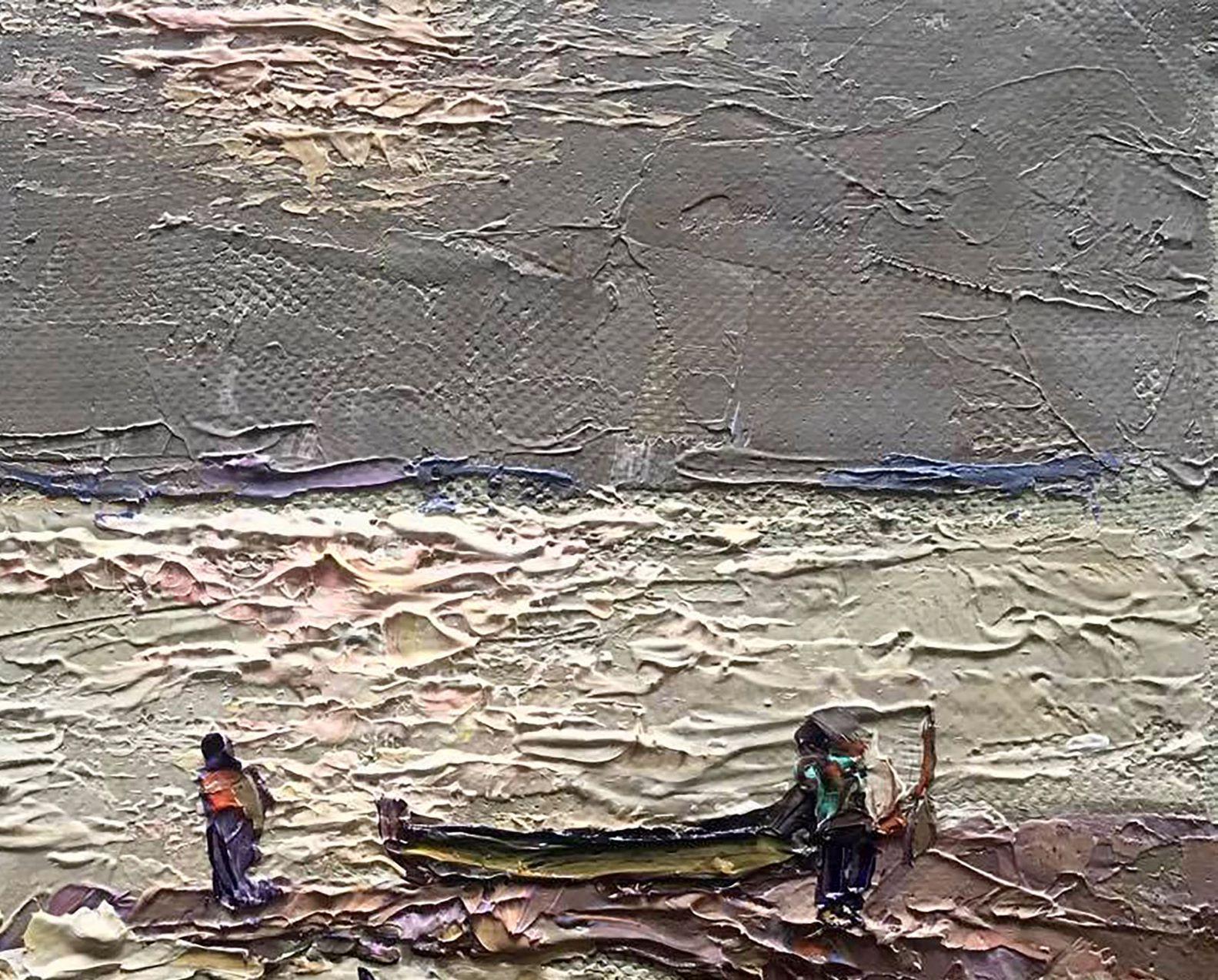 Muelle de barcos, Impresionismo, Pintura al óleo original, Lista para colgar en venta 1