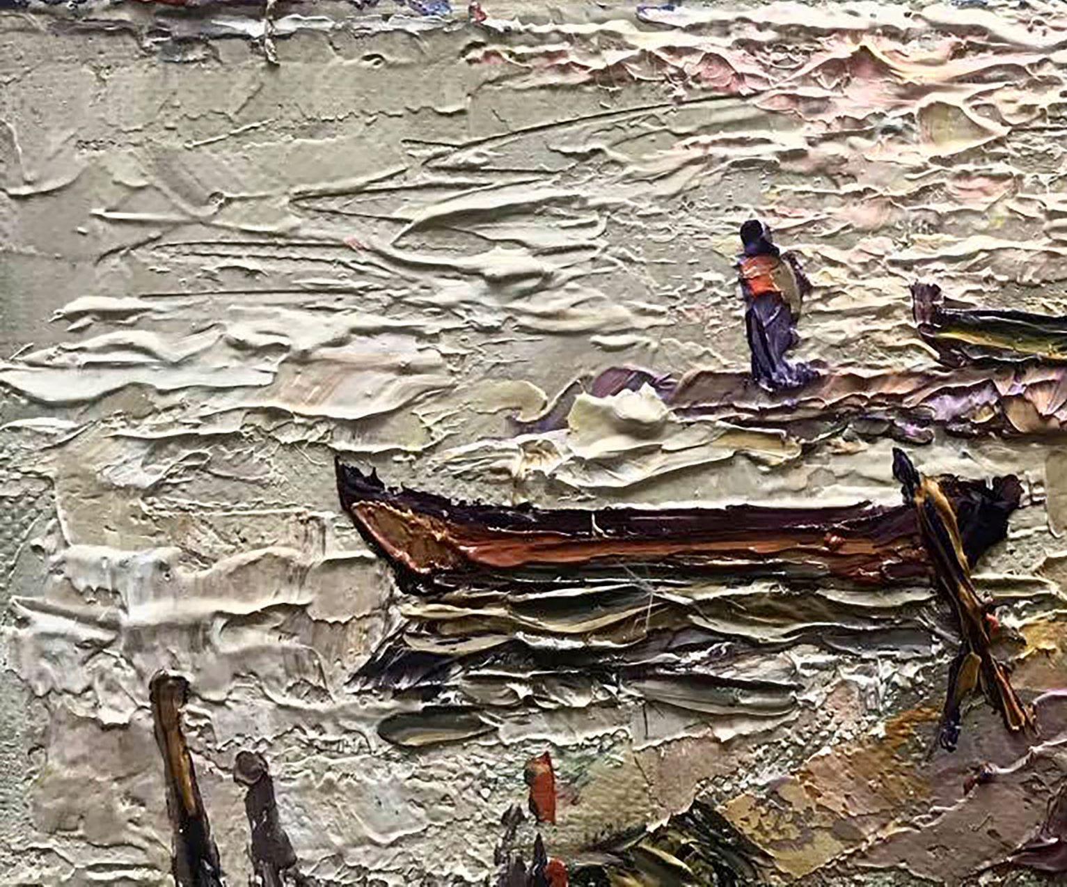 Artista: Oksana Kalenyuk 
Obra: Pintura al óleo original, obra de arte hecha a mano, única en su género 
Técnica: Óleo sobre lienzo 
Año: 2021
Estilo: Impresionismo
Título: Muelle para barcos
Tamaño: 8
