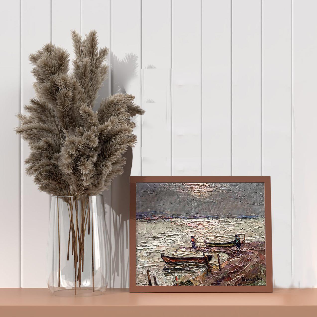 Muelle de barcos, Impresionismo, Pintura al óleo original, Lista para colgar - Painting Impresionista de Oksana Kalenyuk