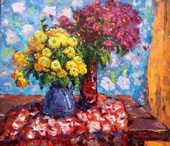 Chrysanthemums, Flowers, Still Life, Original oil Painting, Ready to Hang